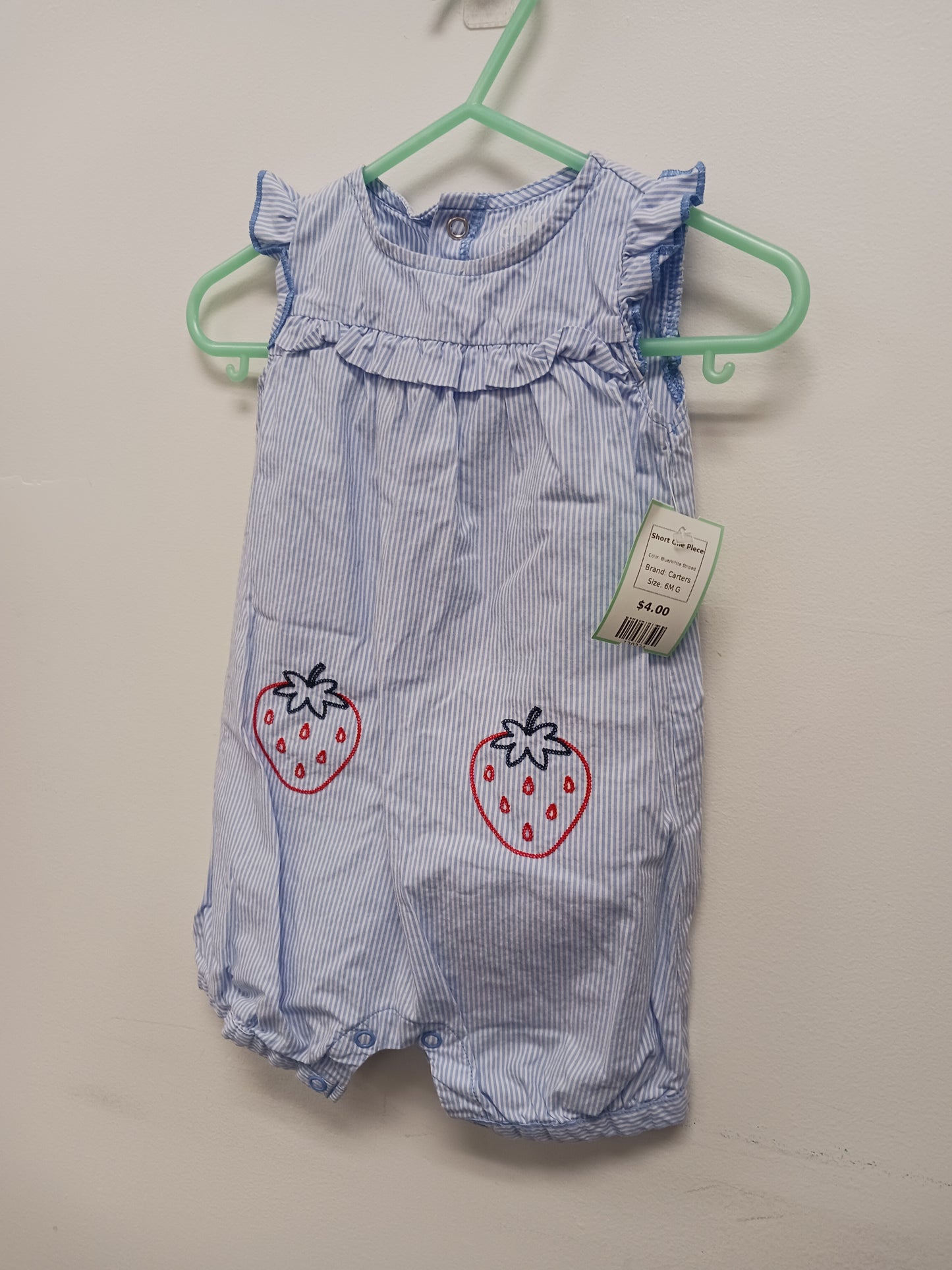 Blue/White Striped Carters Short One Piece, 6M G