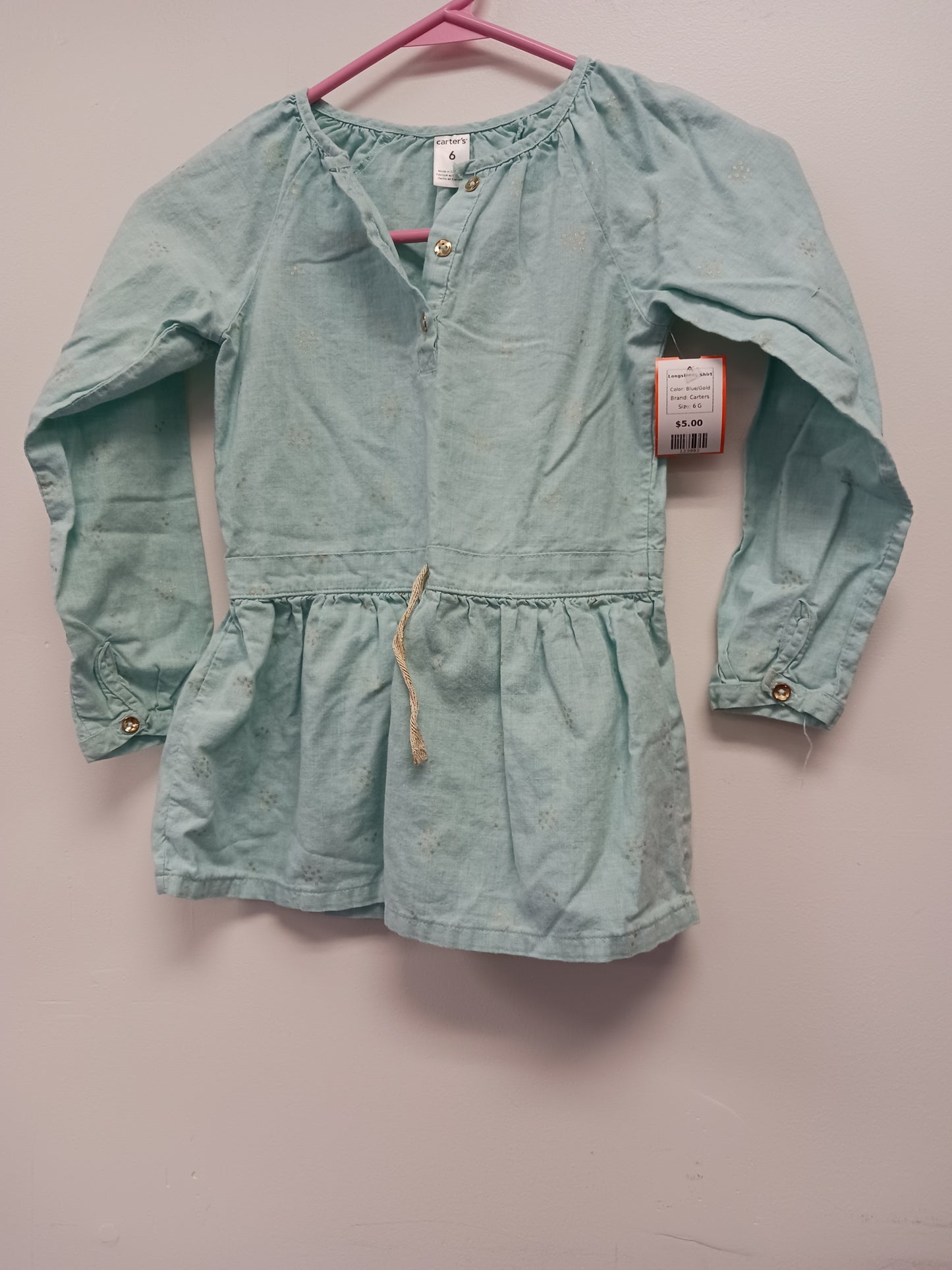 Blue/Gold Carters Longsleeve Shirt, 6 G