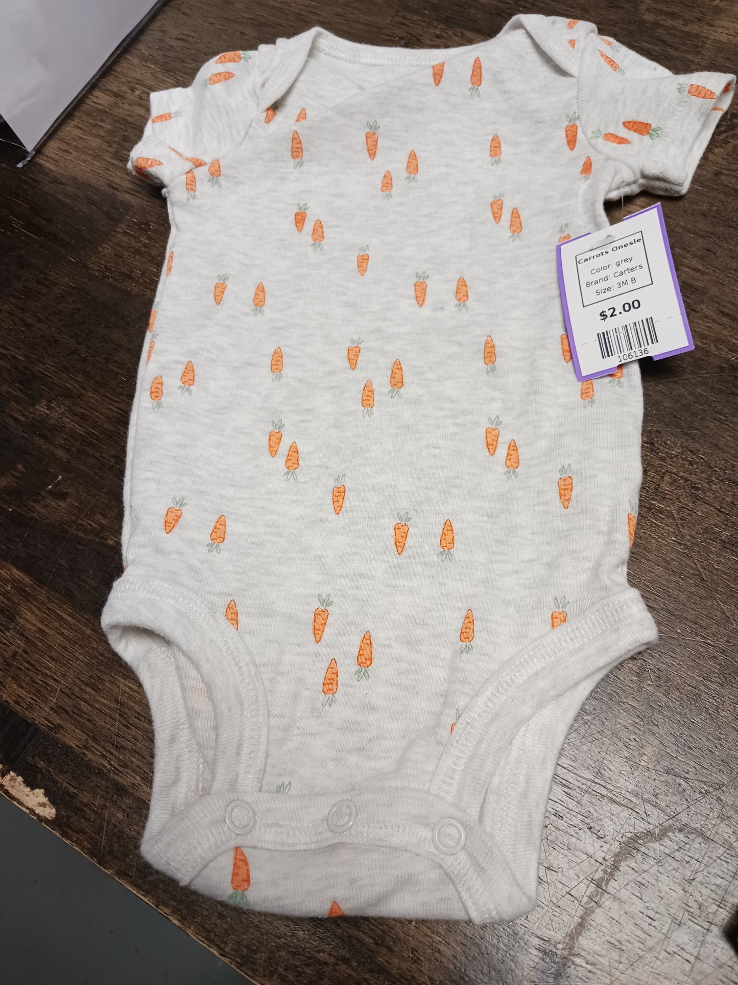 grey Carters Carrots Onesie, 3M B