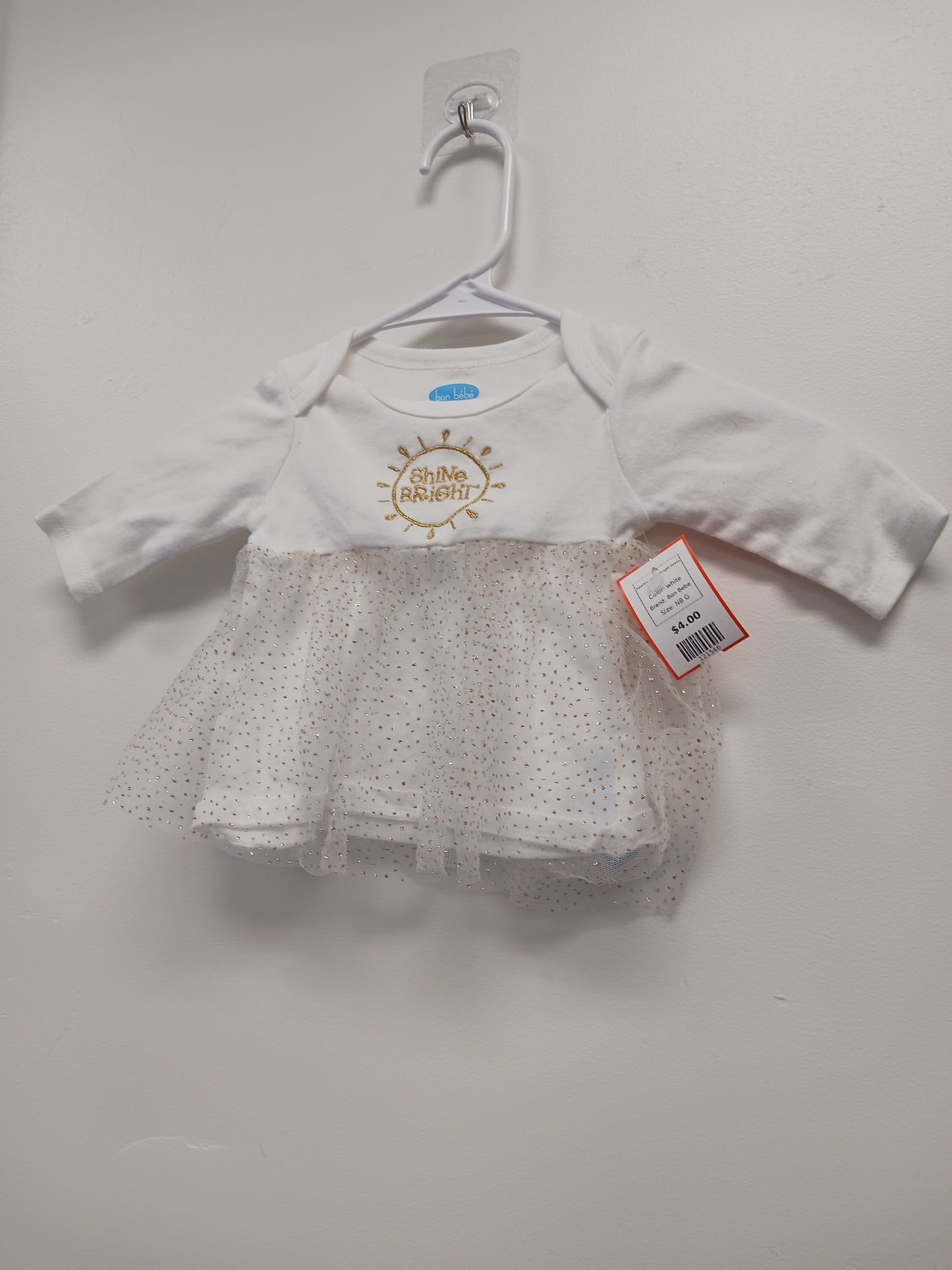 white Bon Bebe Sparkle Shine Bright Dress, NB G