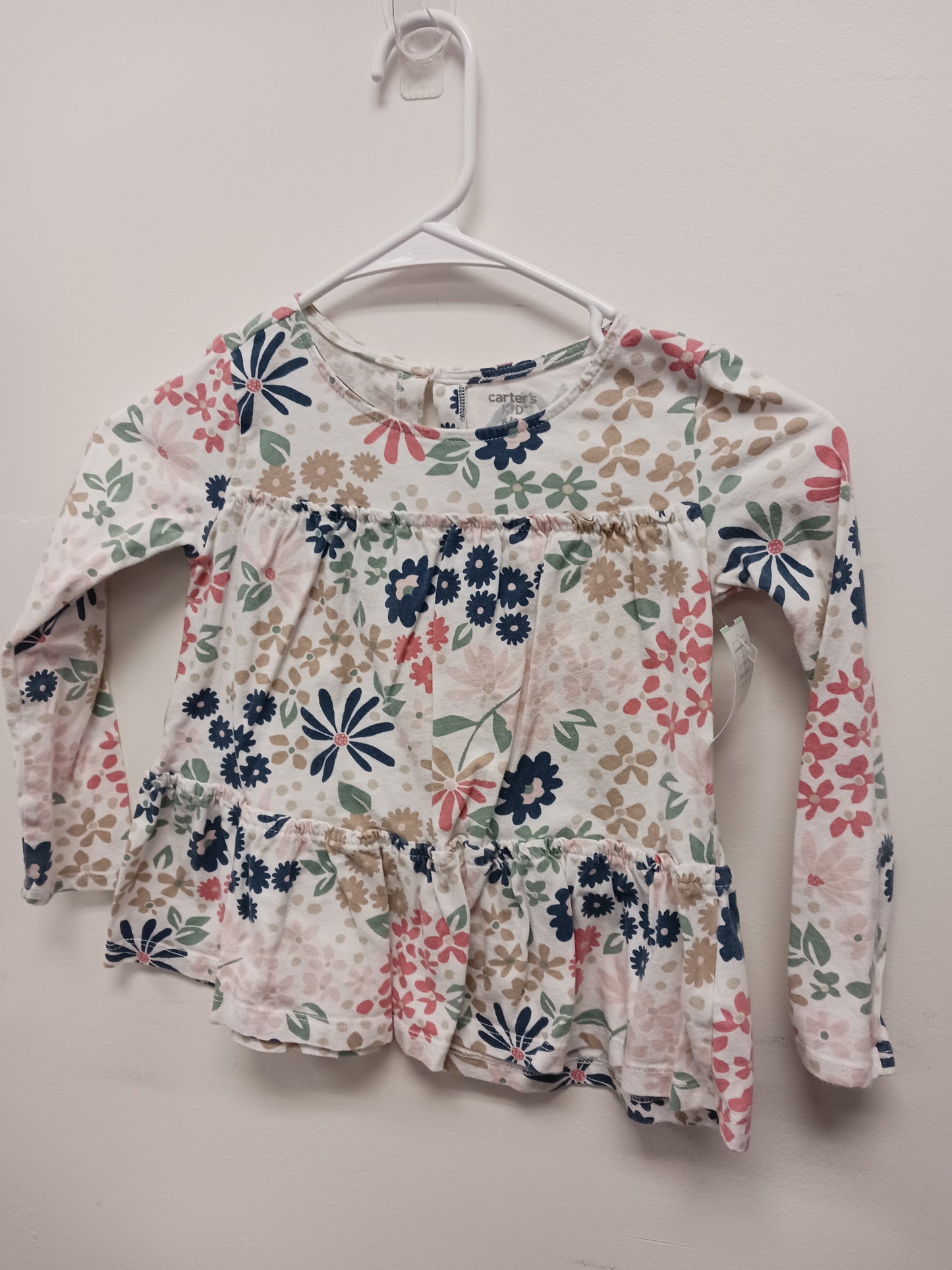 white/blue/pink Carters Long Sleeve Flower Shirt, 6 G