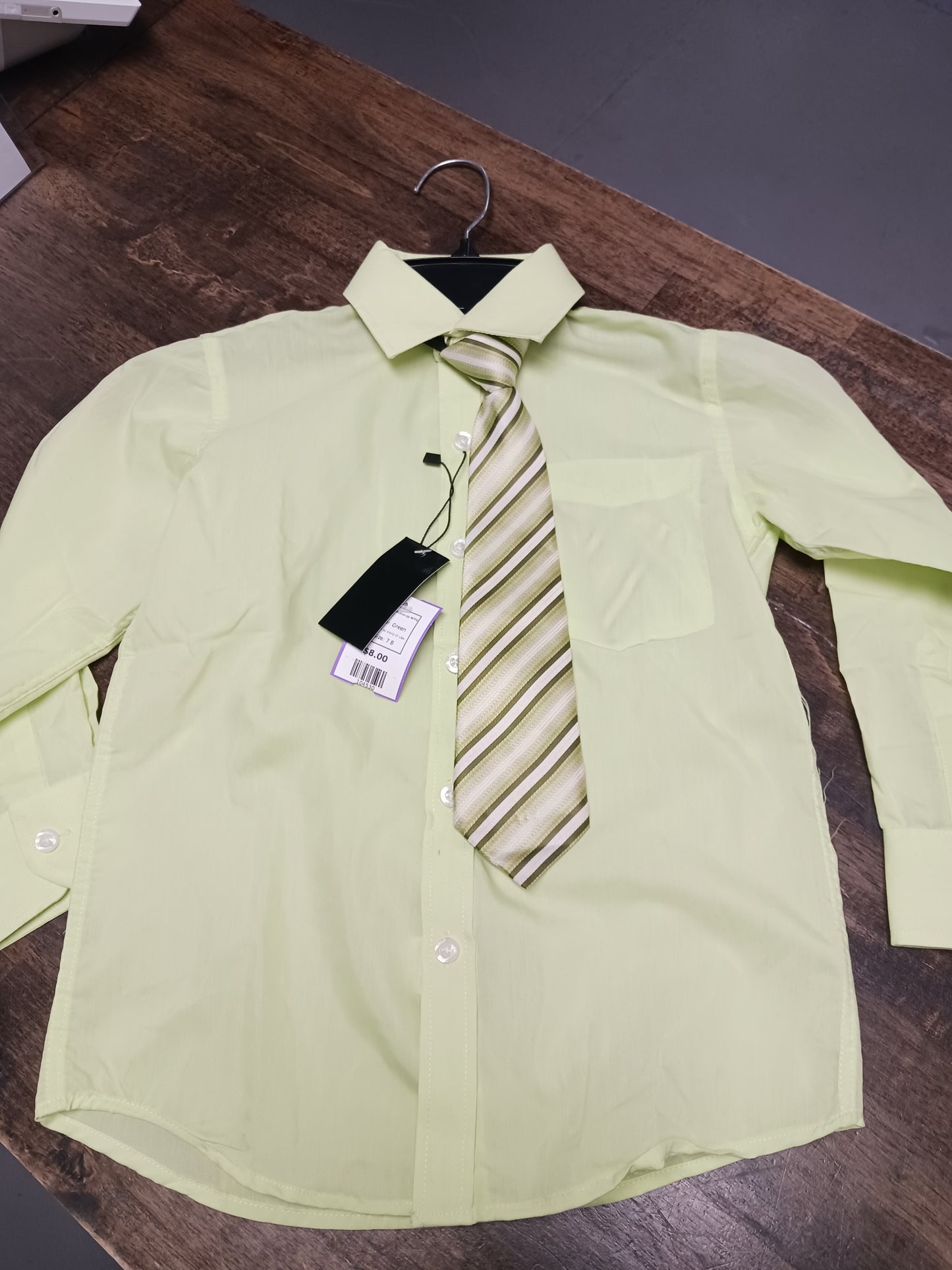 Green Kids World Of USA Longsleeve Button Up W/Tie, 7 B