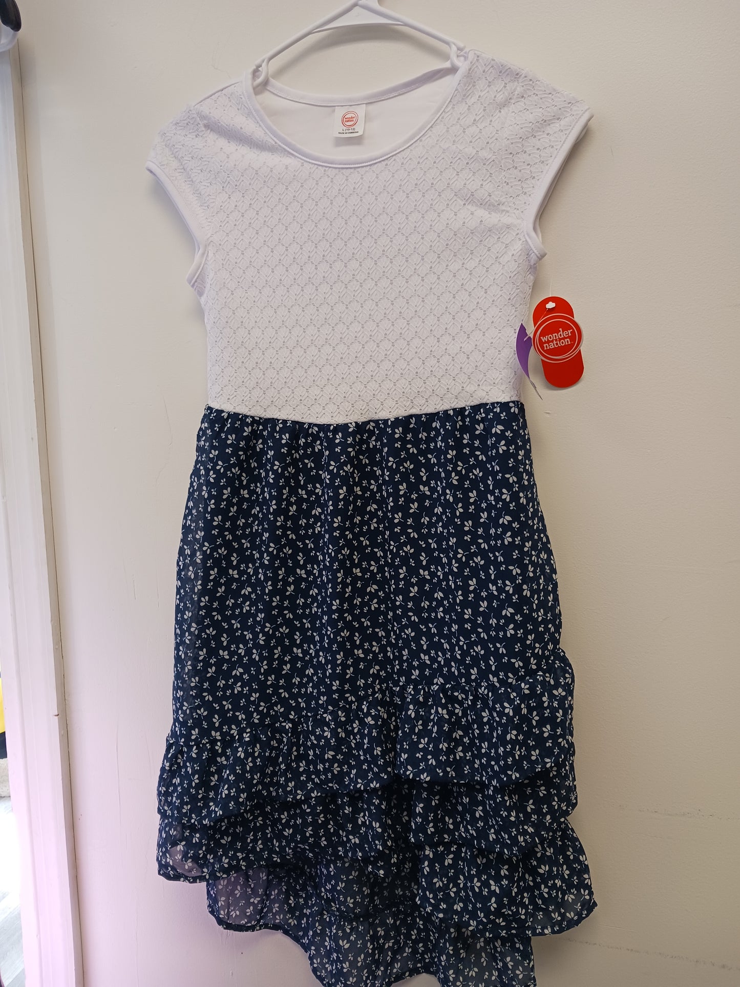 White/Navy Flower Wonder Nation Dress, 10 G
