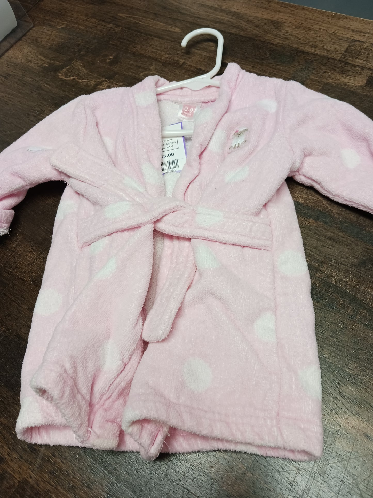 pink Carters Poka Dot Bath Robe 0-9m, NB G