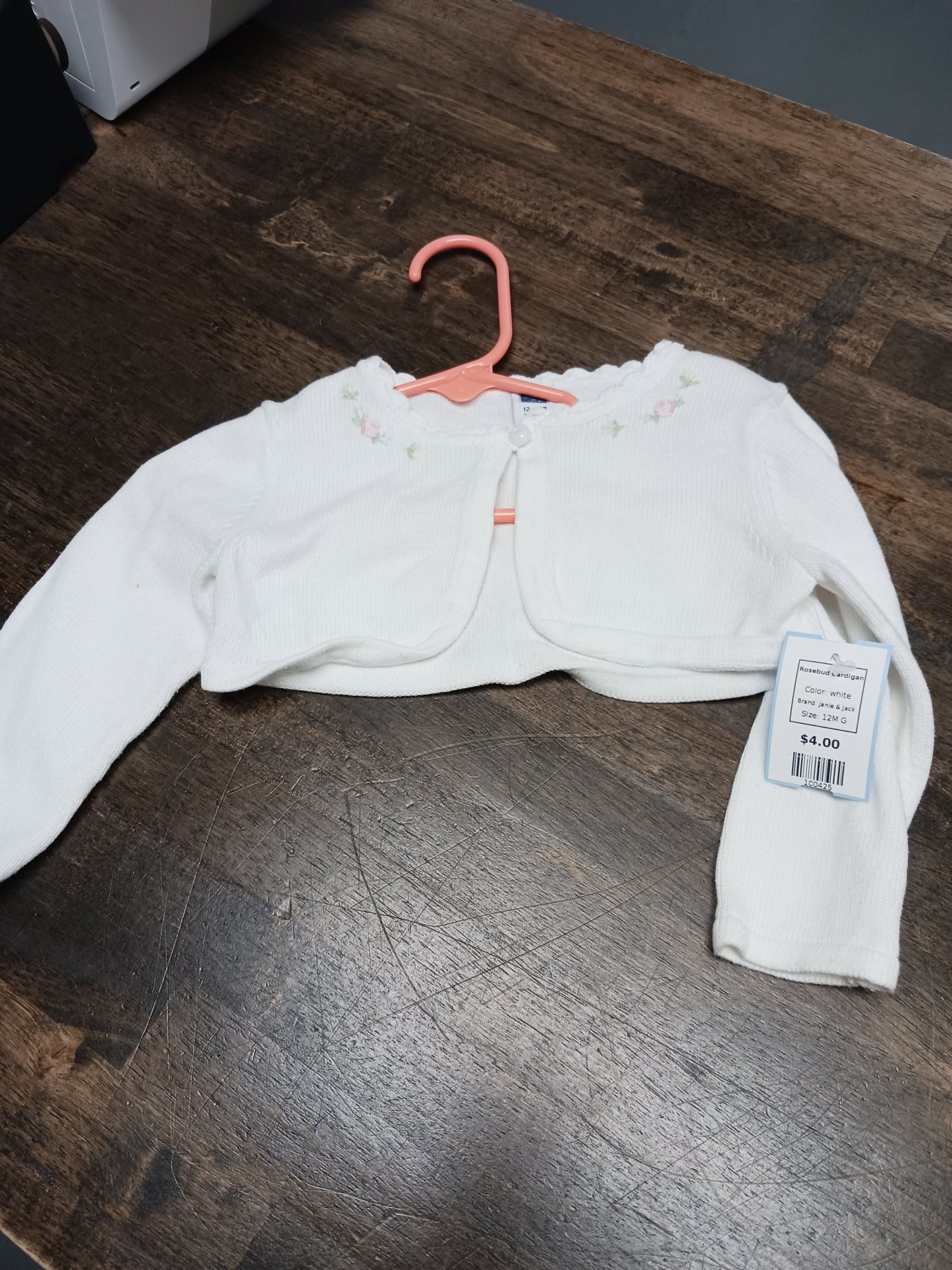 white Janie & Jack Rosebud Cardigan, 12M G