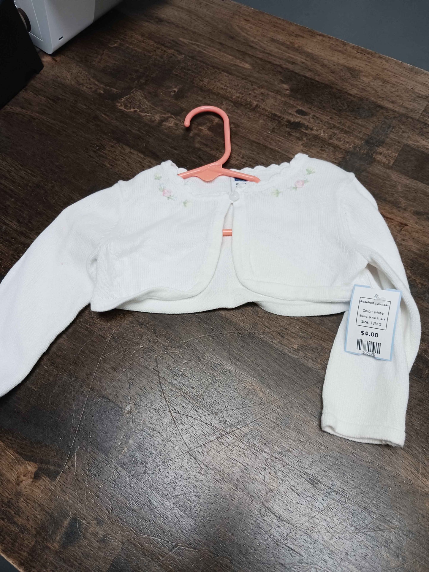 white Janie & Jack Rosebud Cardigan, 12M G