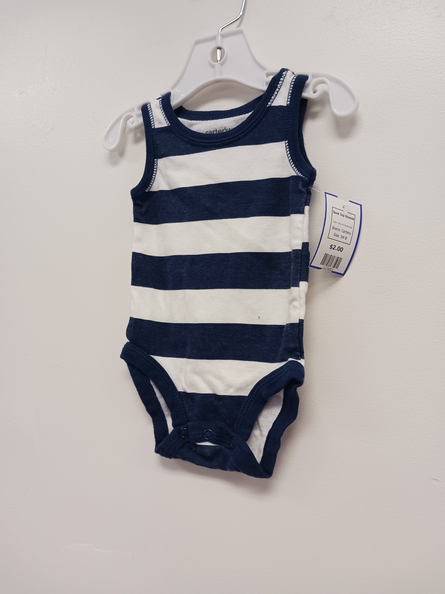Navy/White Striped Carters Tank Top Onesie, 3M B
