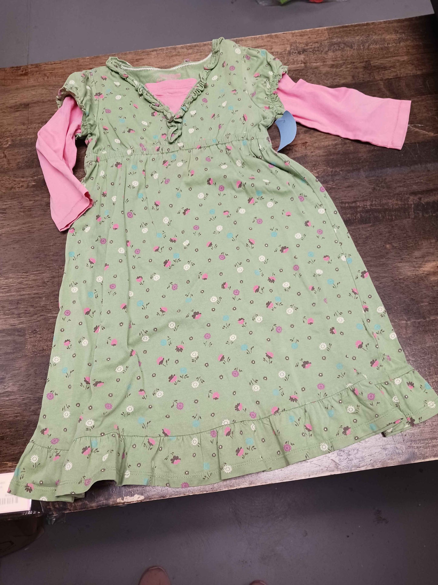 green OshKosh Long Sleeve Flower Dress, 4T G