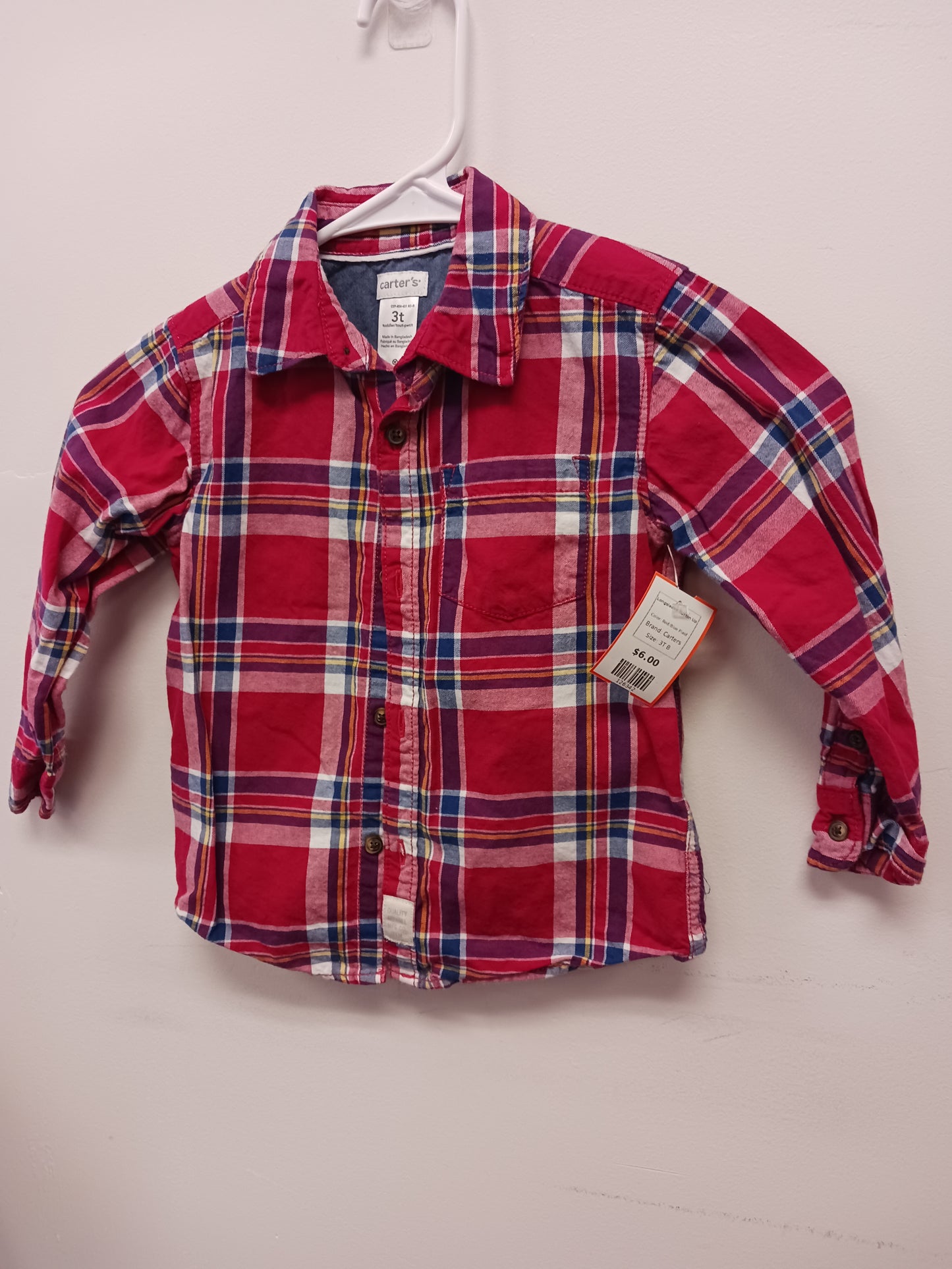 Red/Blue Plaid Carters Longsleeve Button Up, 3T B
