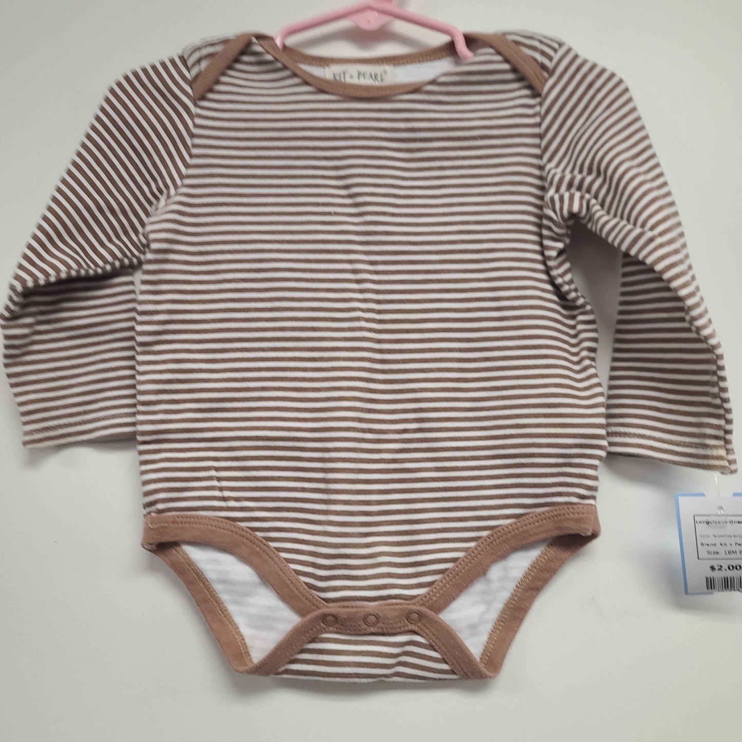 Tan/White Striped Kit + Pearl Longsleeve Onesie, 18M B