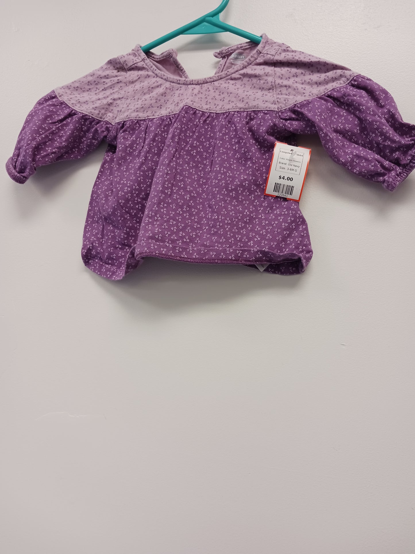 Purple Flowers Old Navy Longsleeve Shirt, 3-6M G