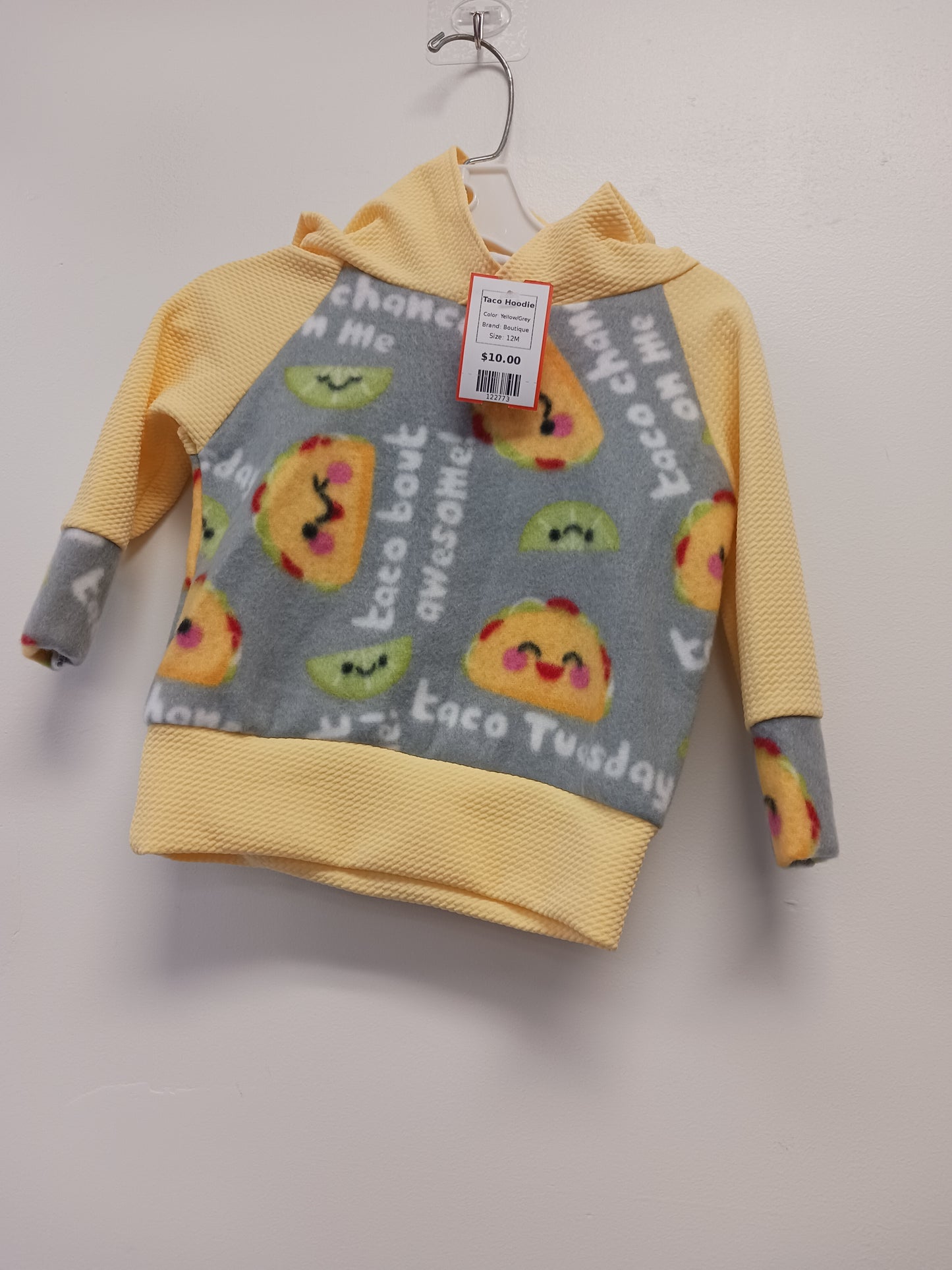 Yellow/Grey Boutique Taco Hoodie, 12M