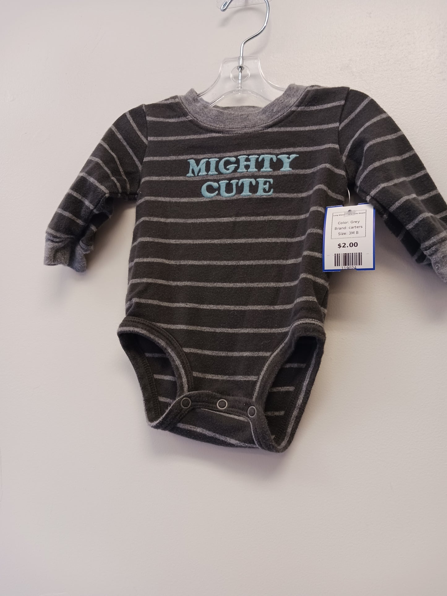 Grey carters Long Sleeve Mighty Cute Onesie, 3M B