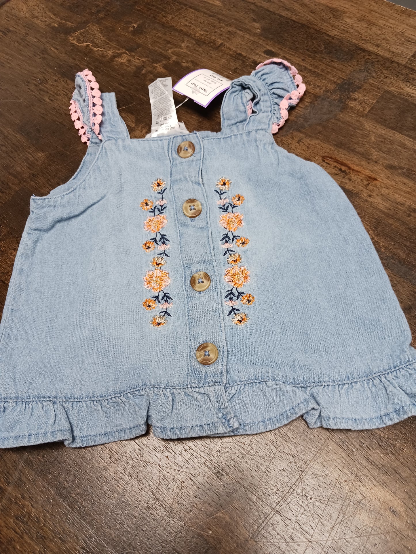 Denim/Pink Flower Tank Top, 2T G