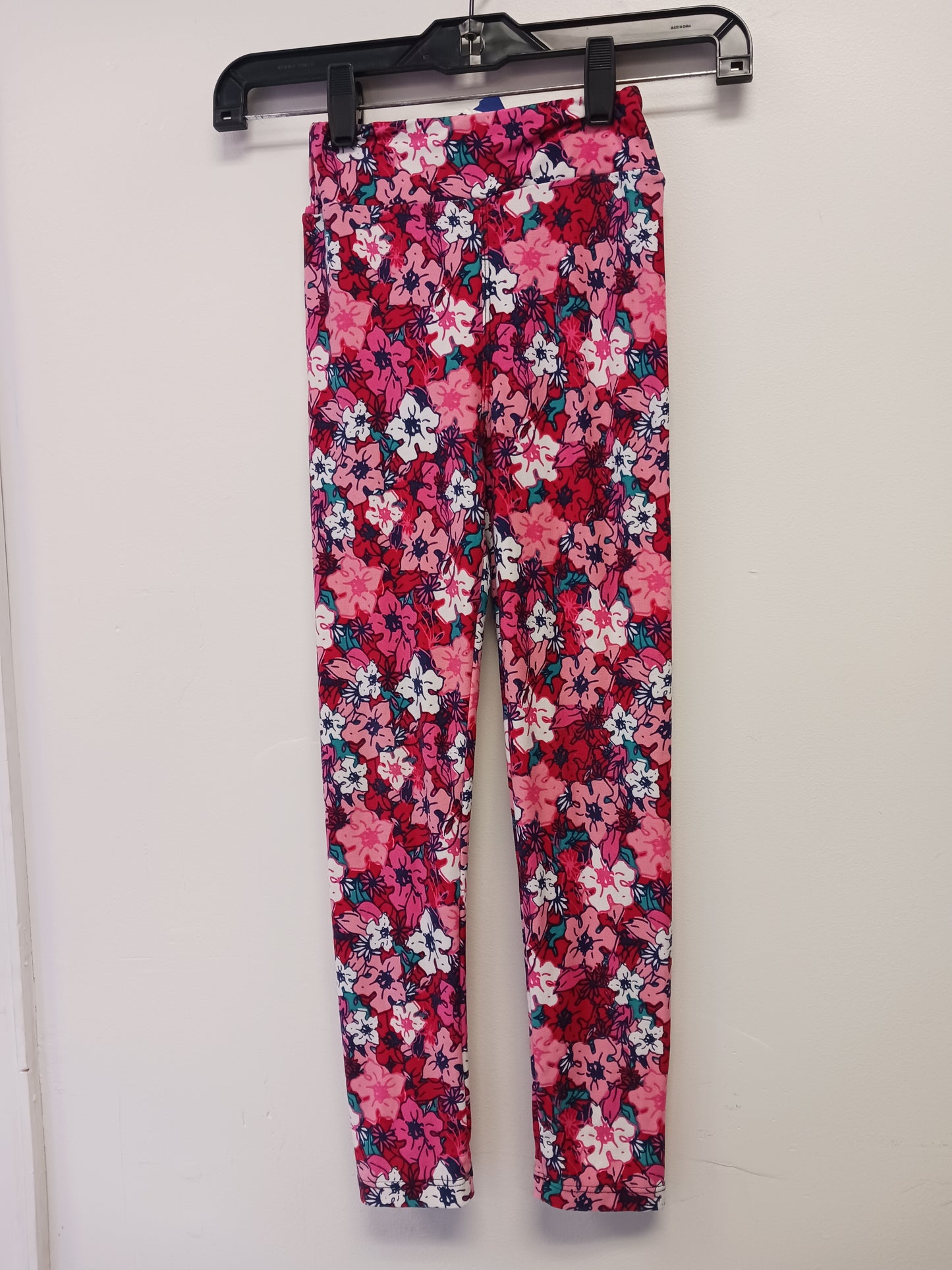 Red/Pink/White Flower Lularoe Leggings, L/XL