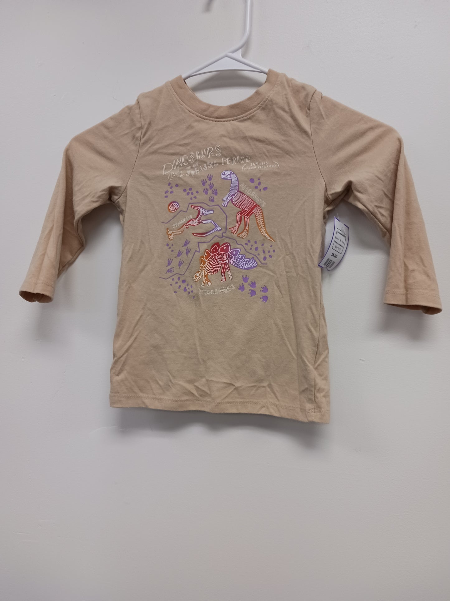 Tan Dino Cat & Jack Longsleeve Shirt, 2T B