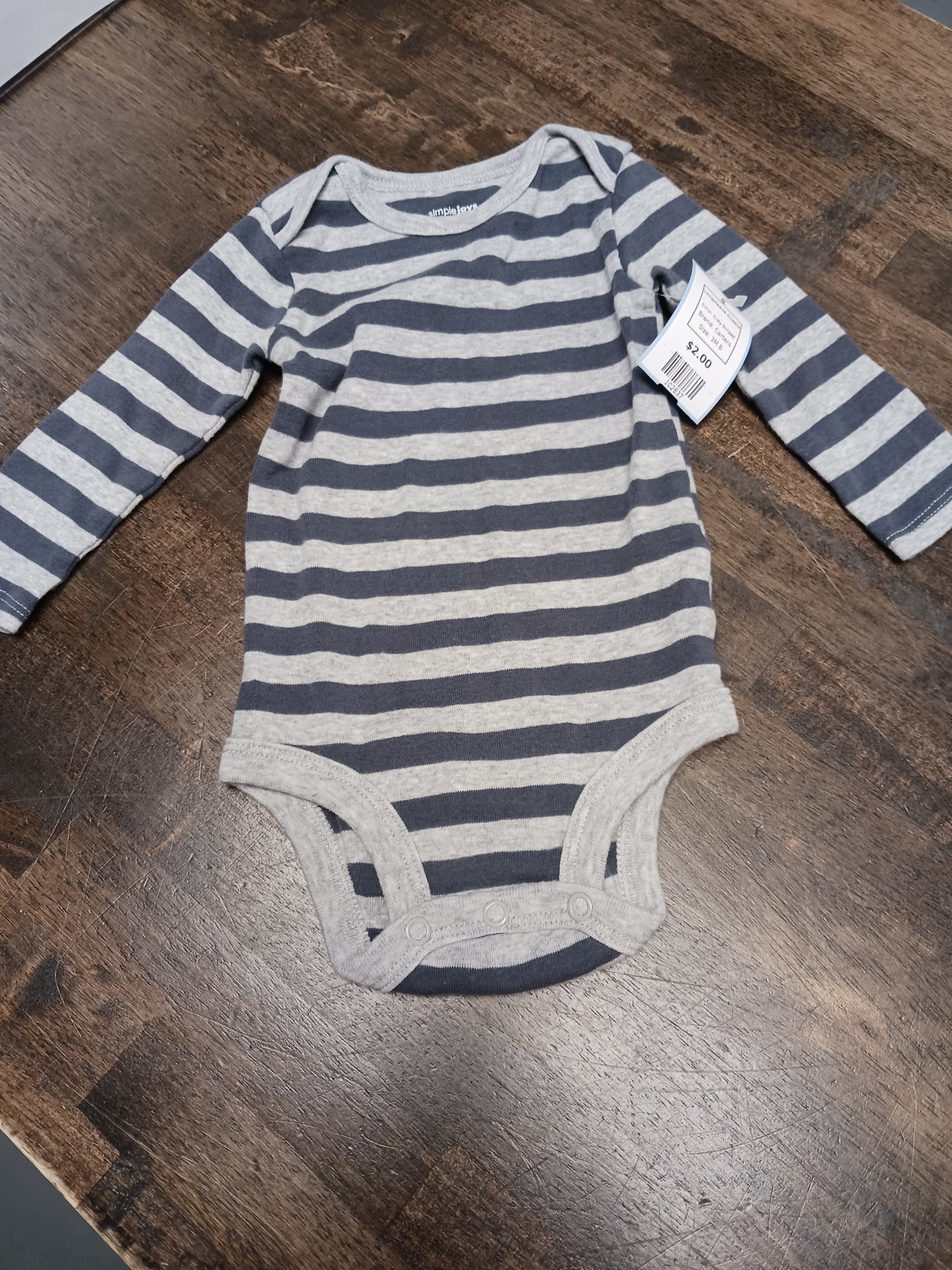 Grey Striped Carters Longsleeve Onesie, 3M B