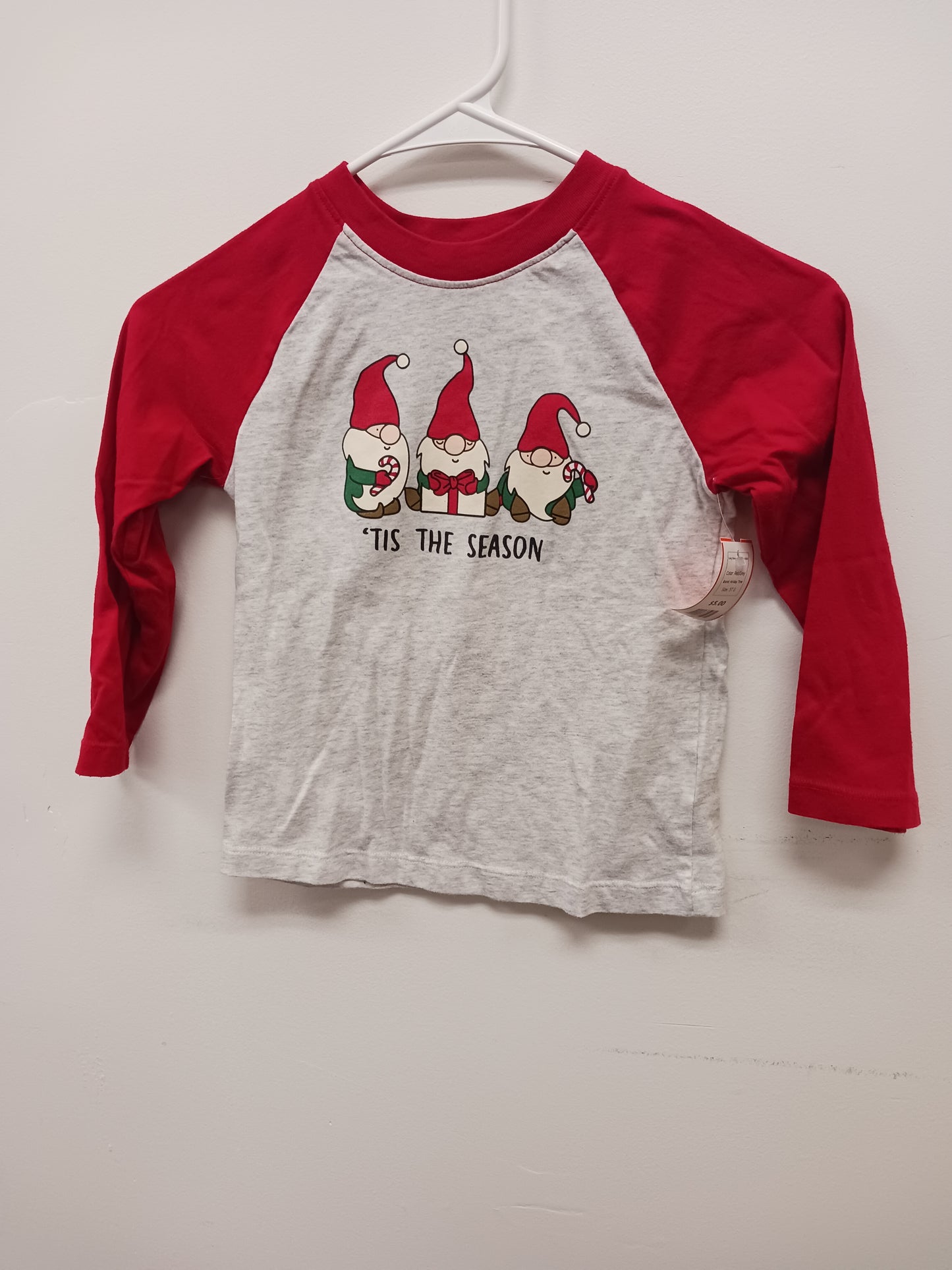 Red/Grey Holiday Time Long Sleeve Christmas Shirt, 5T G