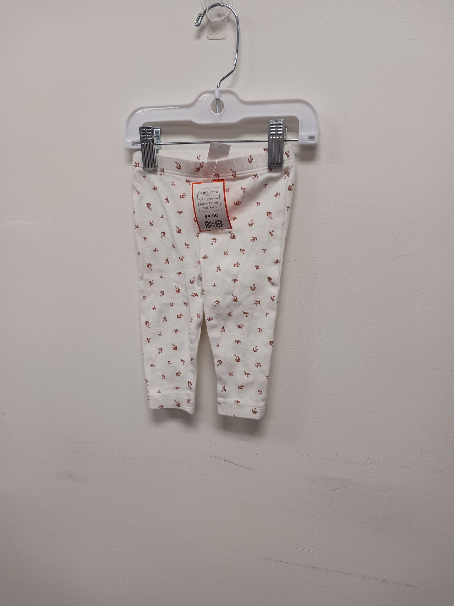 white/pink Carters Flower Pants, 6M G