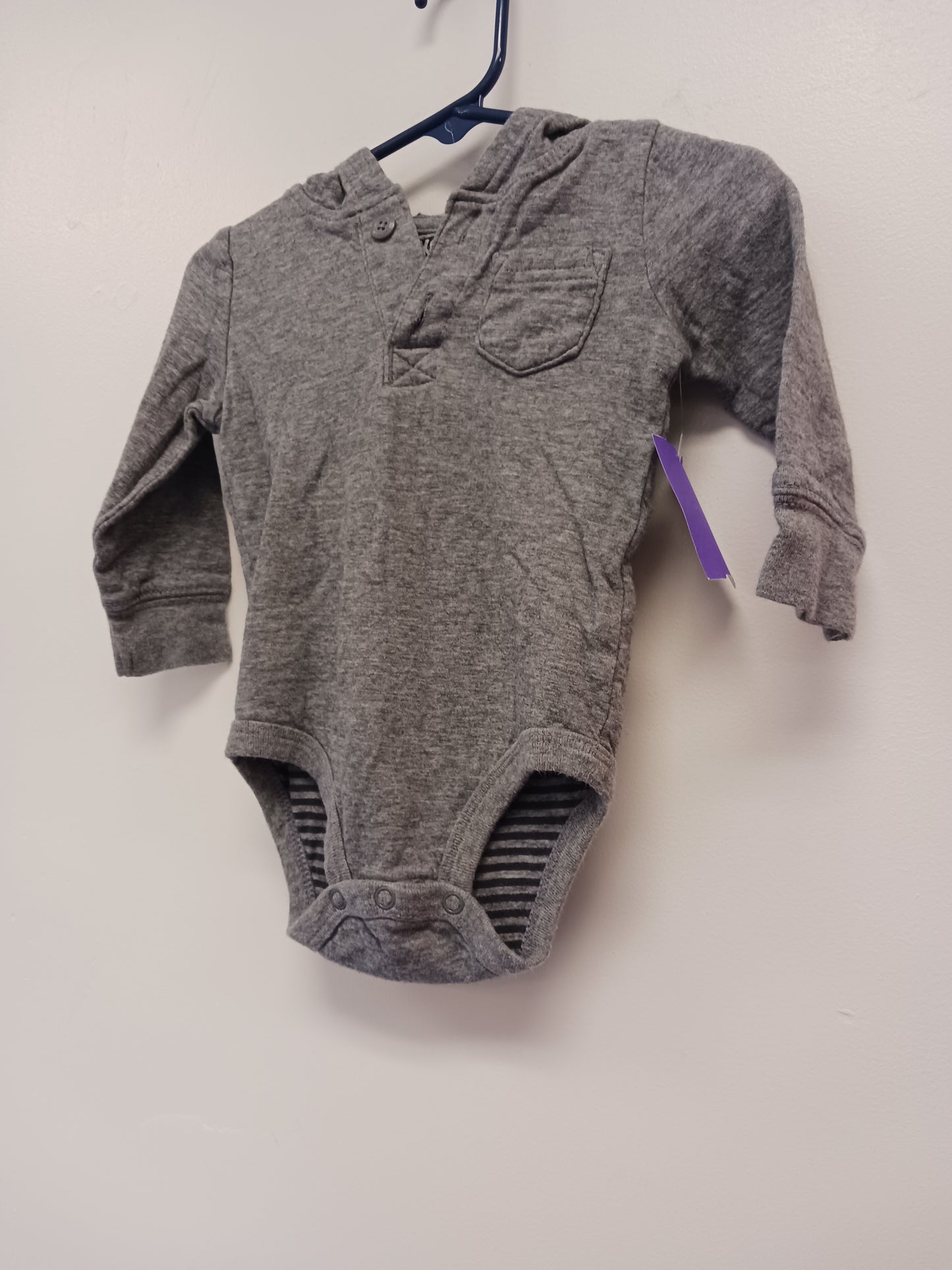 Grey OshKosh Hooded Longsleeve Onesie, 9M B