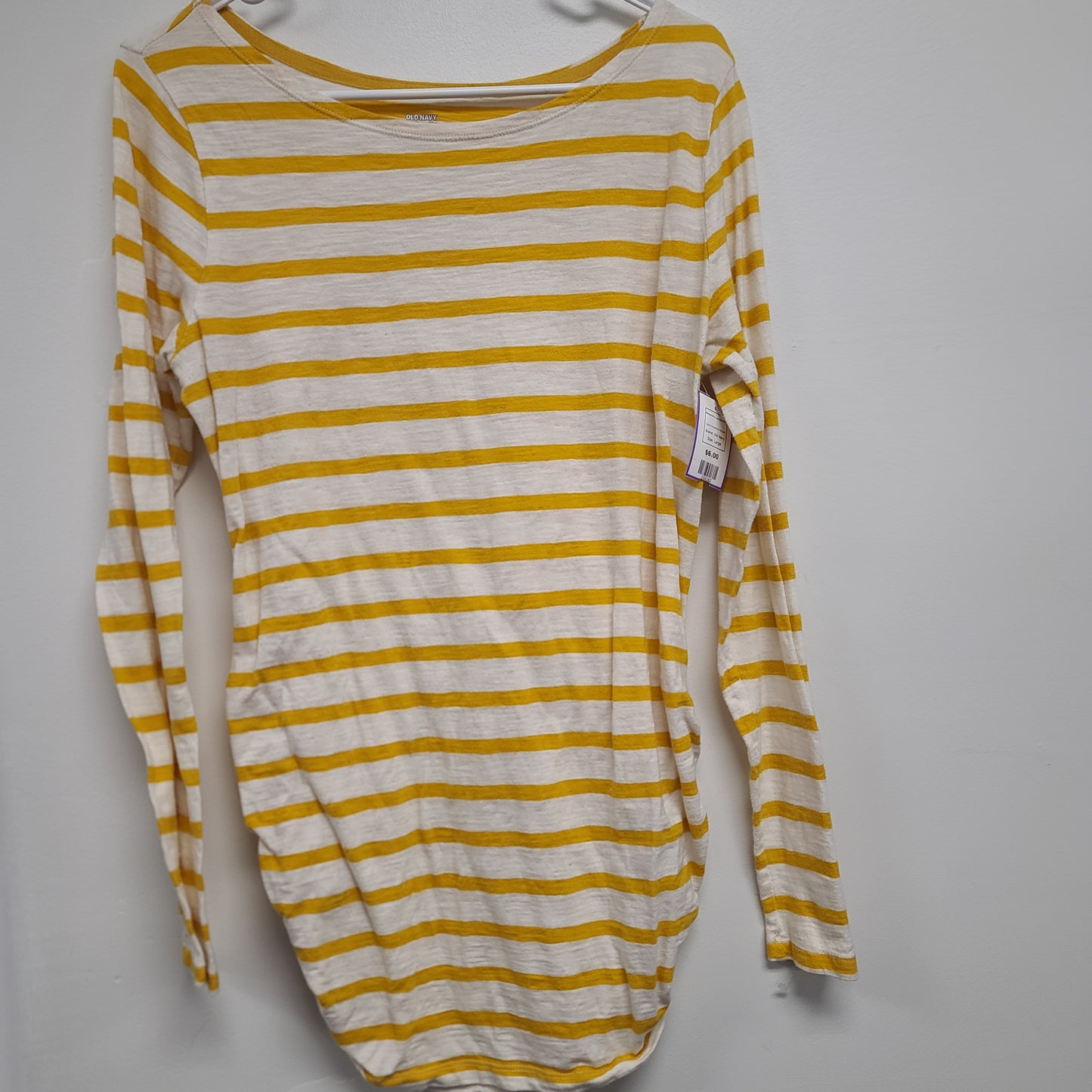 White/Yellow Striped Old Navy Maternity Longsleeve, Large