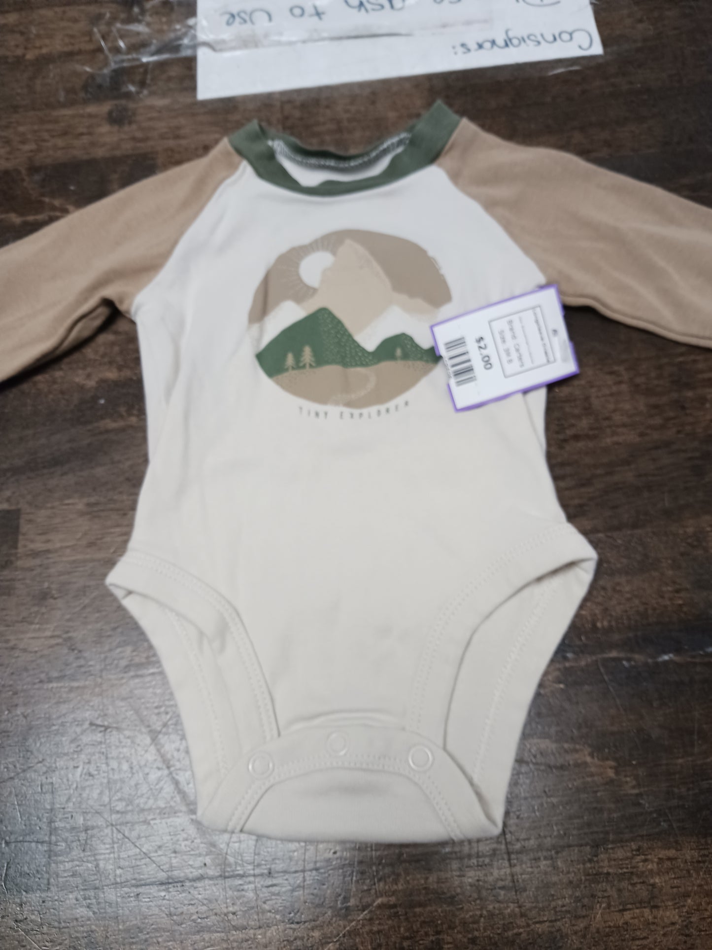 Brown/White Tiny Explorer Carters Longsleeve Onesie, 3M B