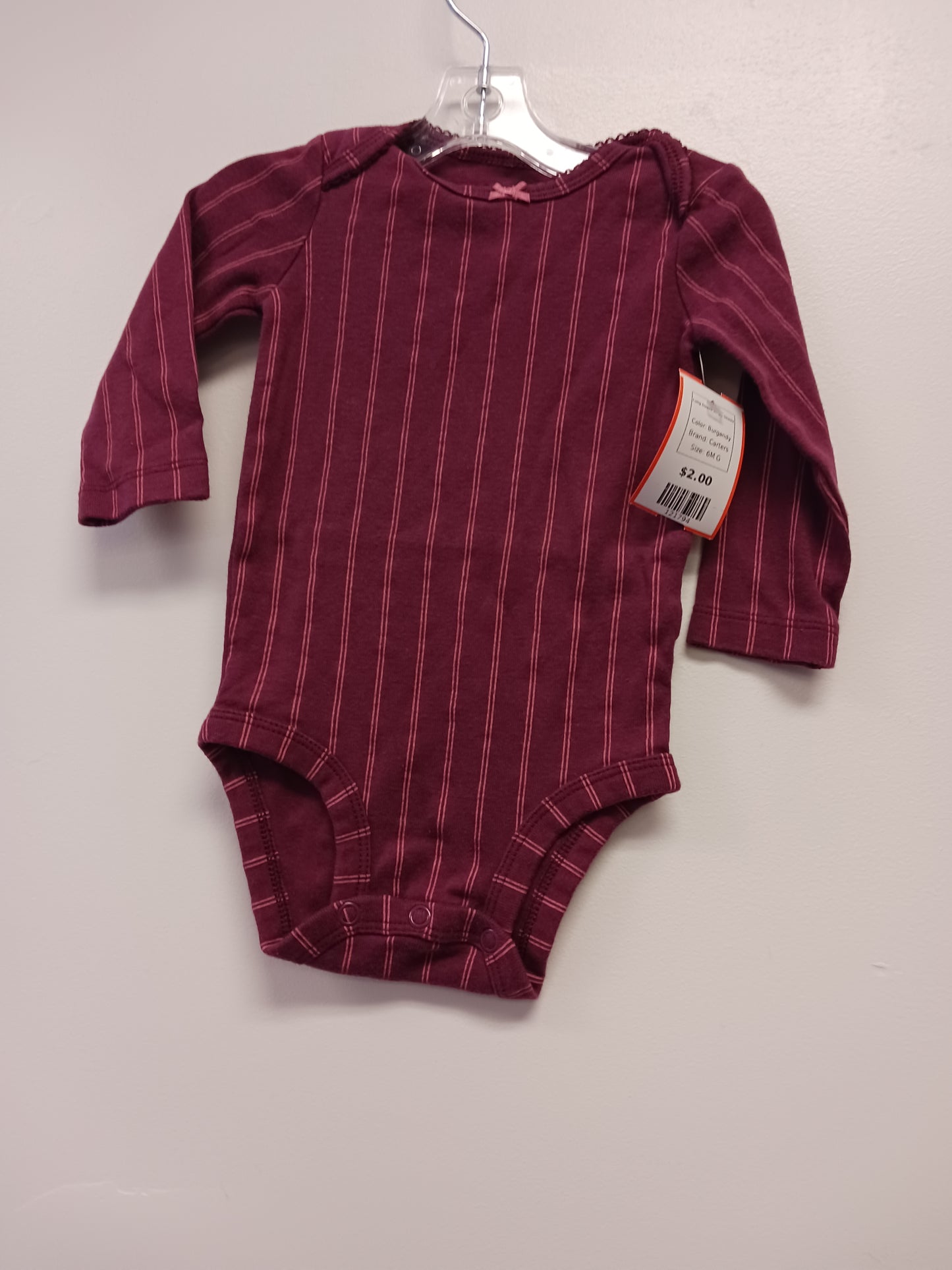 Burgandy Carters Long Sleeve Stripe Onesie, 6M G