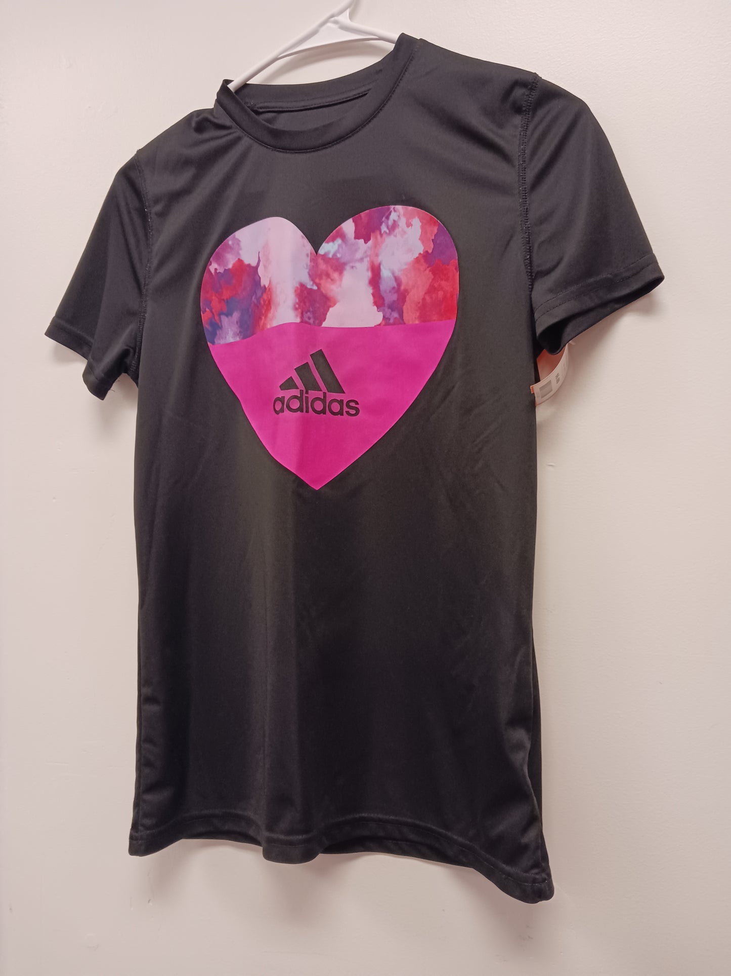 Black/Pink Heart Adidas Shirt, 16 G