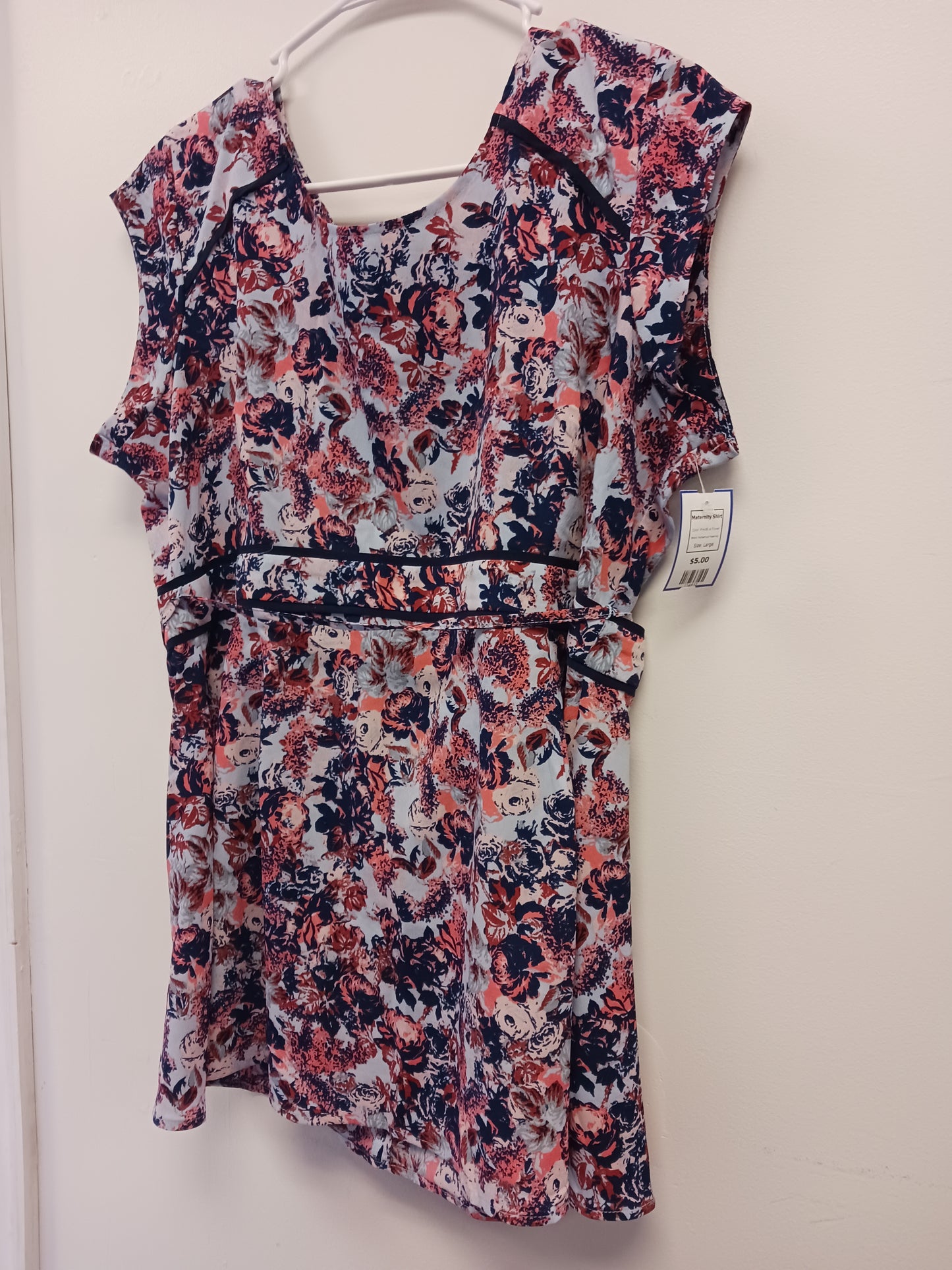 Pink/Blue Flower Motherhood Maternity Maternity Shirt, Large