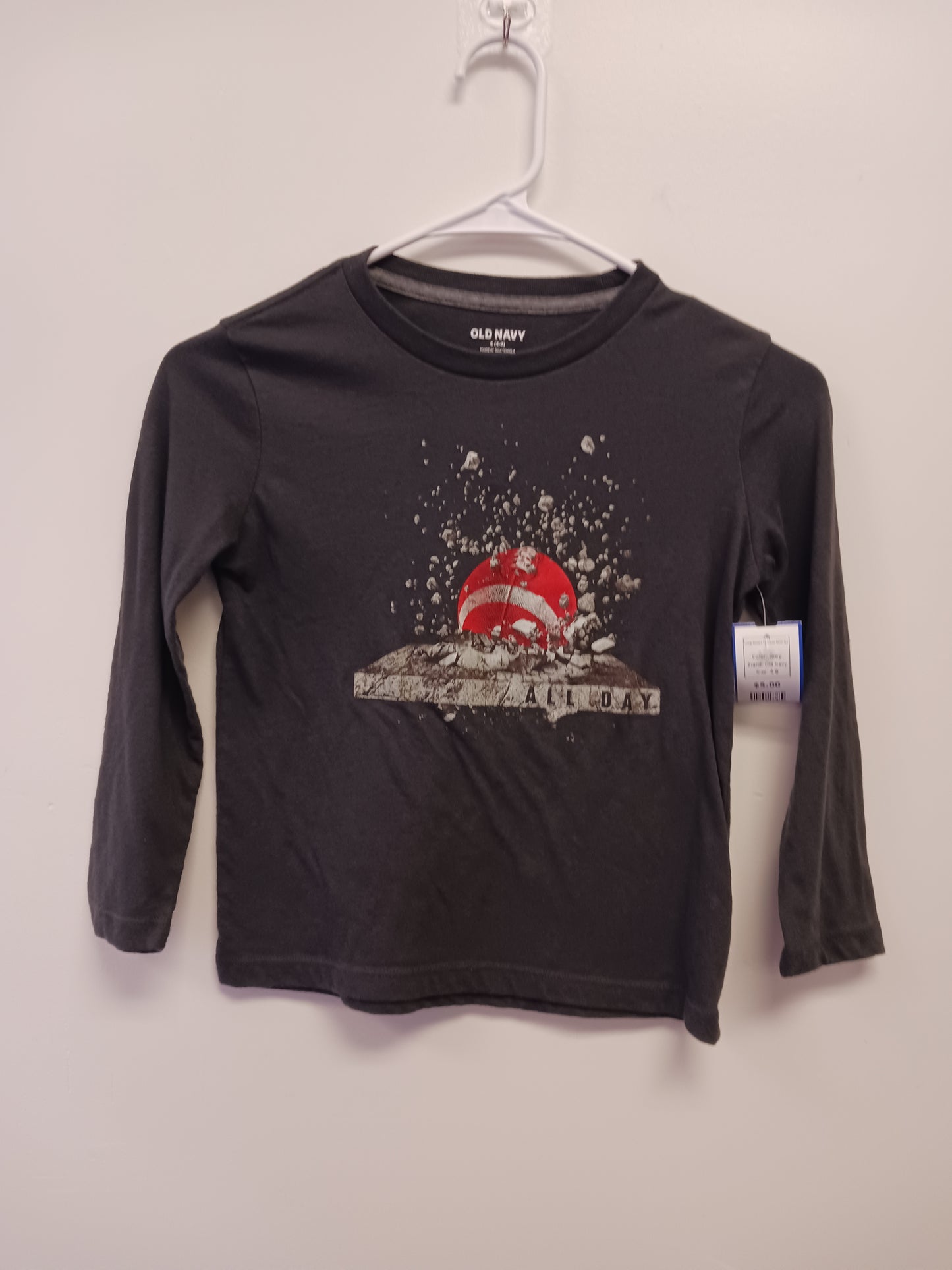 Grey Old Navy Long Sleeve Football Shirt 6/7, 6 B