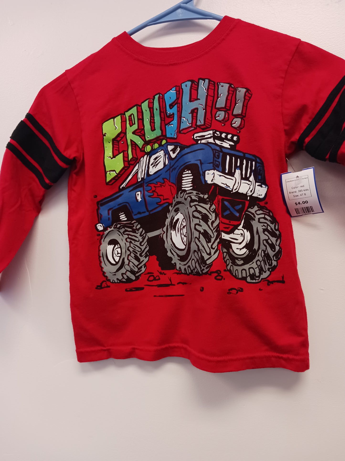 red 365 kids Long Sleeve Monster Truck Tshirt, 4T B