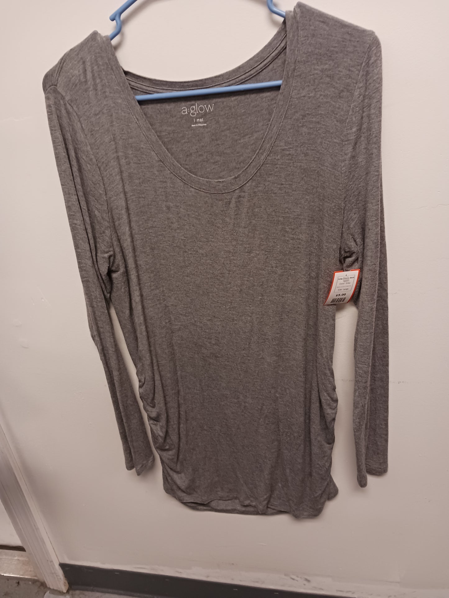 Grey A Glow Maternity Long Sleeve Shirt, Large