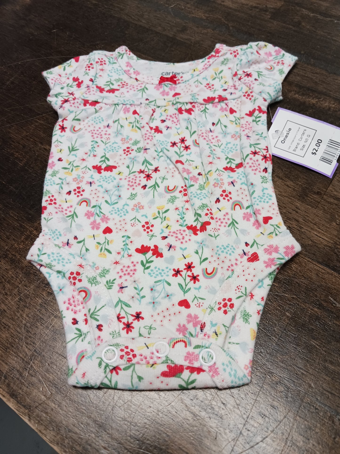 White/Colorful Flower Carters Onesie, NB G
