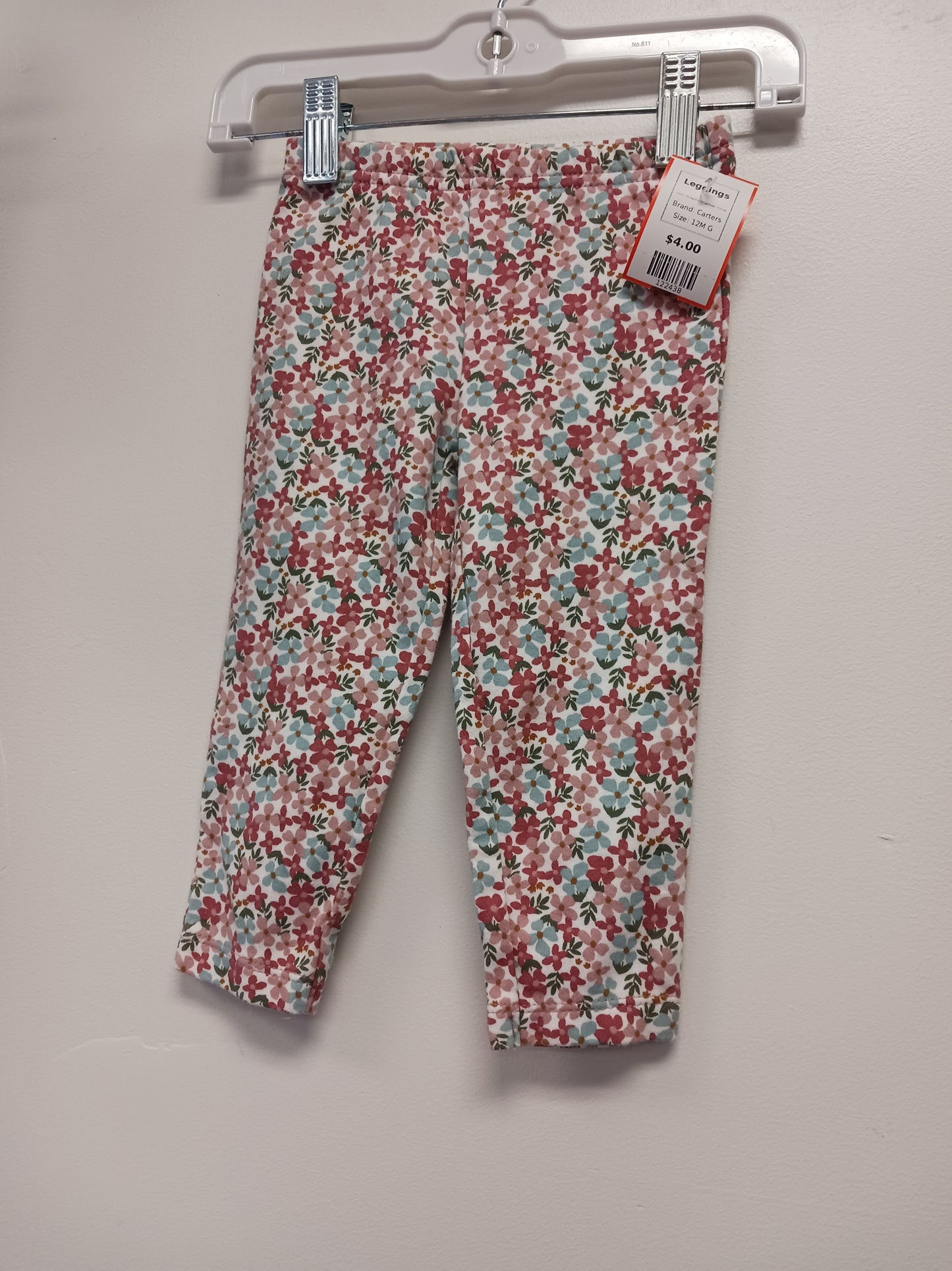White/Pink/Blue/Green Flower Carters Leggings, 12M G