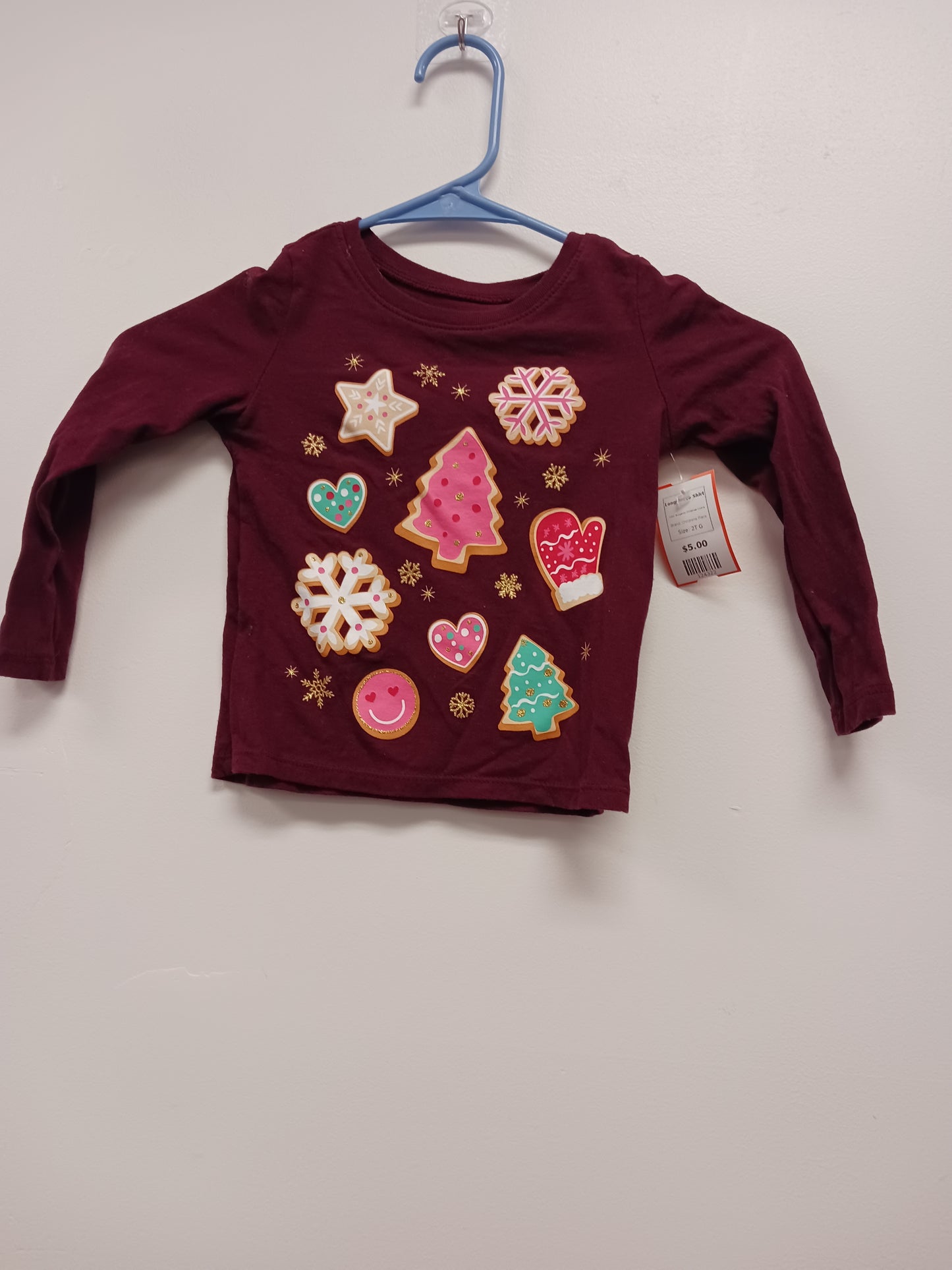 Burgandy Christmas Cookie Childrens Place Longsleeve Shirt, 2T G