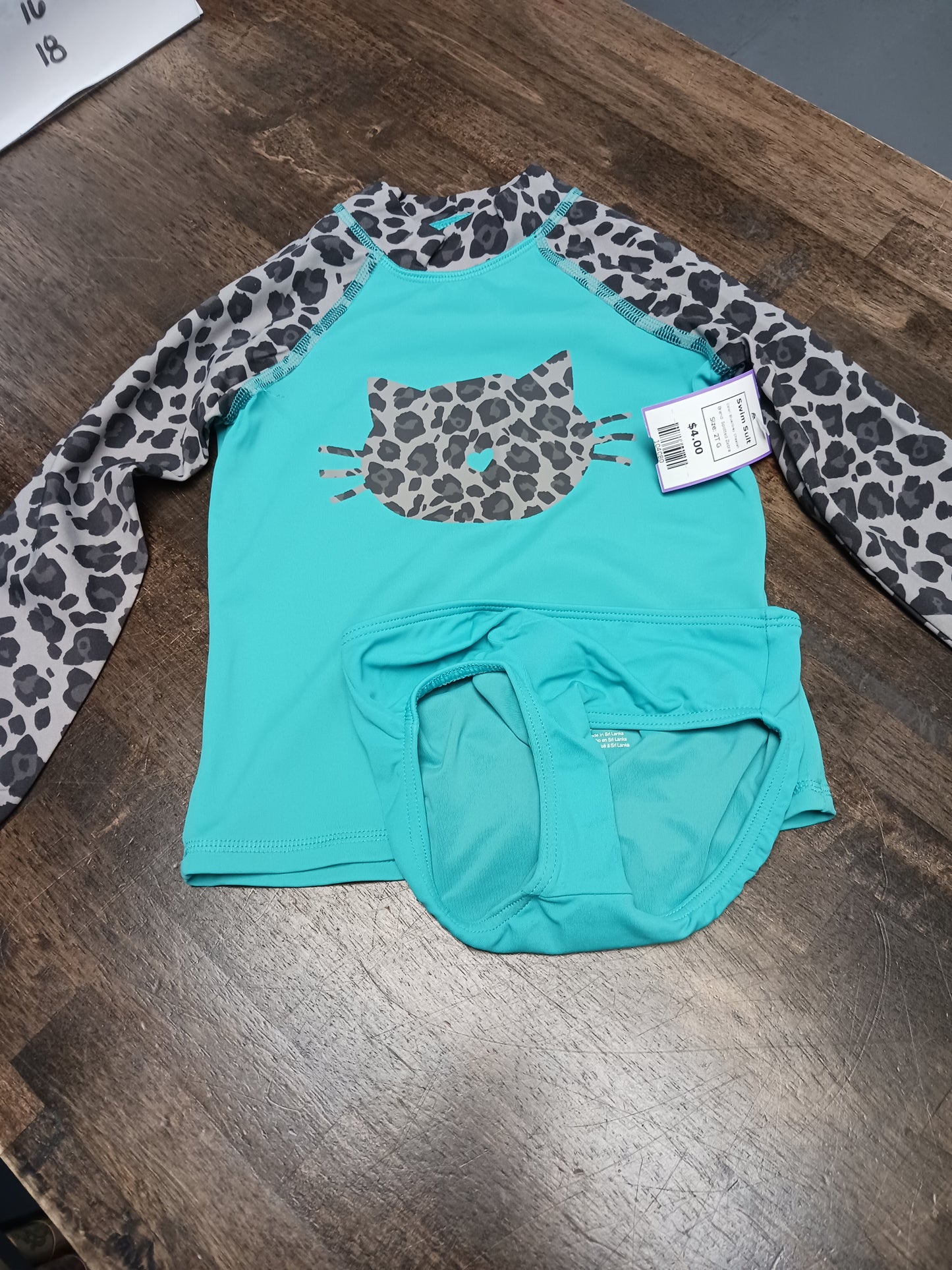 Blue/Grey Cheetah Spotted Zebra Swim Suit, 2T G