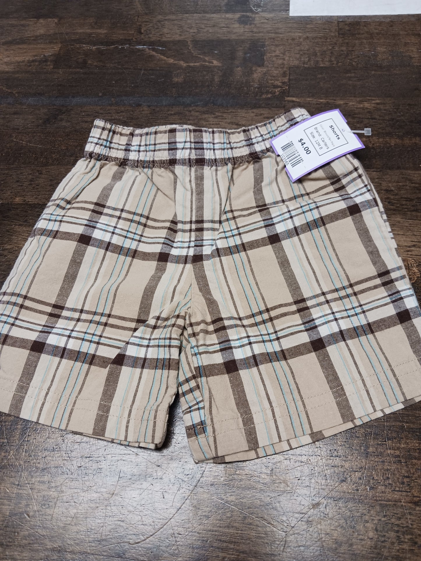 Brown/Tan Plaid Carters Shorts, 12M B