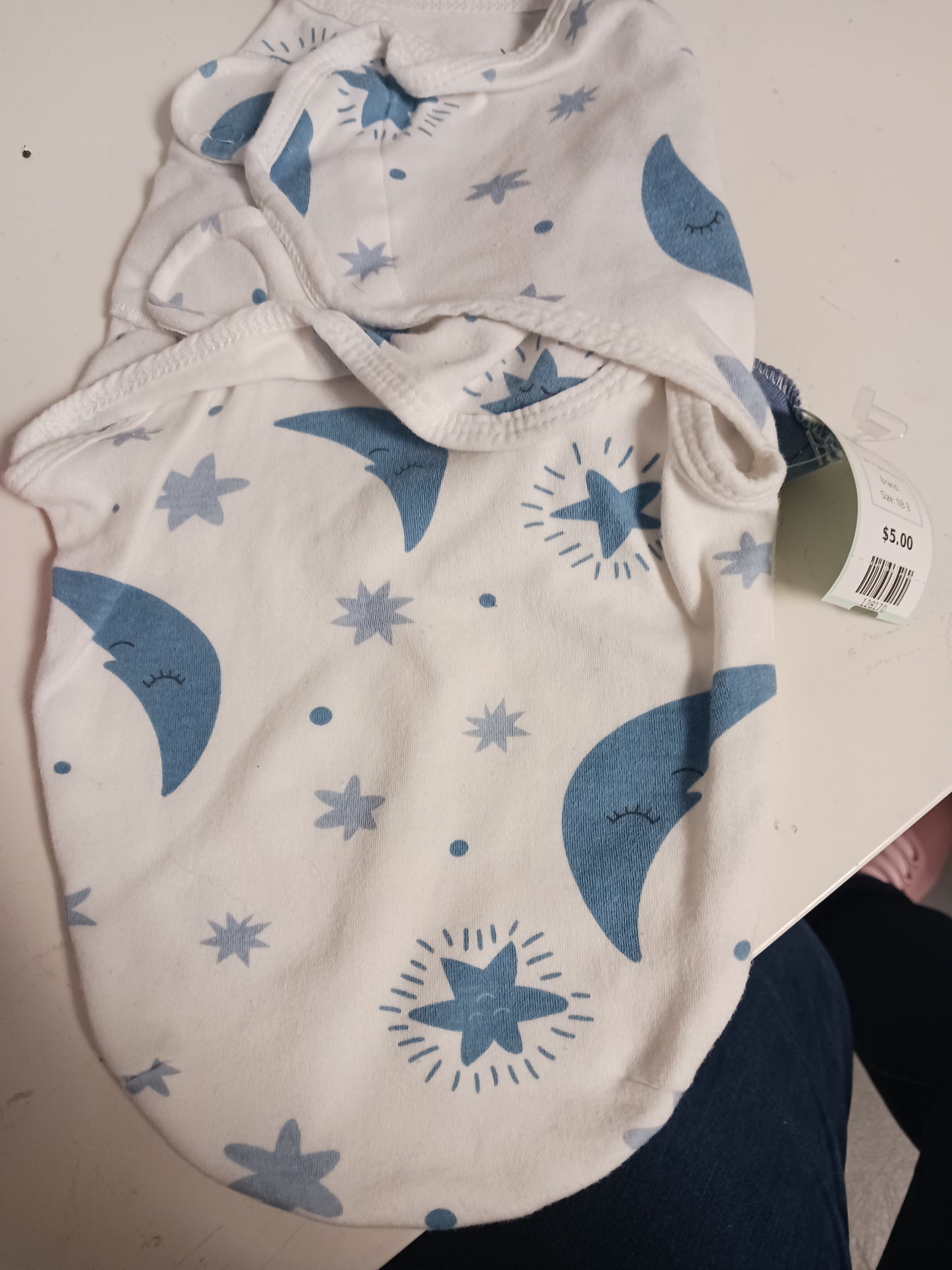 White/Blue Moon/Star Swaddle W/Hat, NB B