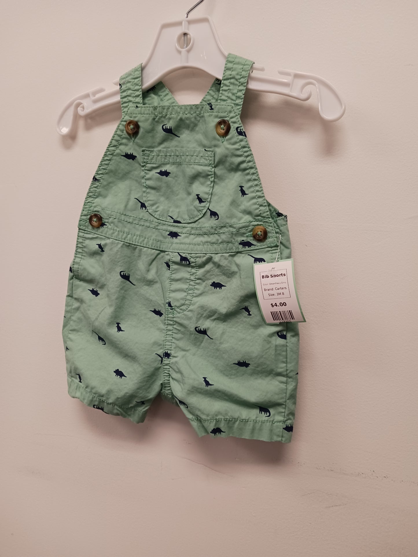Green/Navy Dino Carters Bib Shorts, 3M B