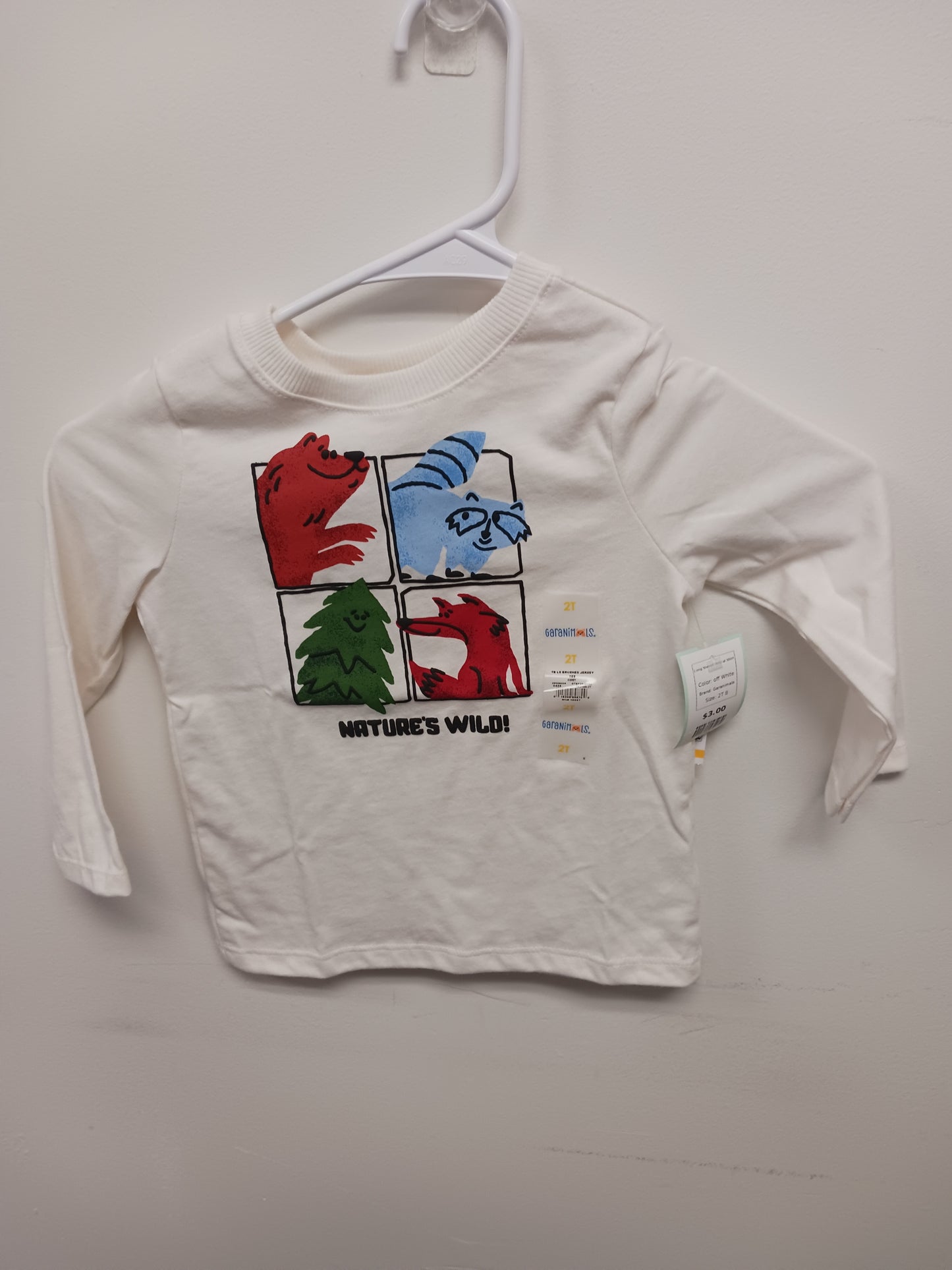 off White Garanimals Long Sleeve Animal Shirt, 2T B