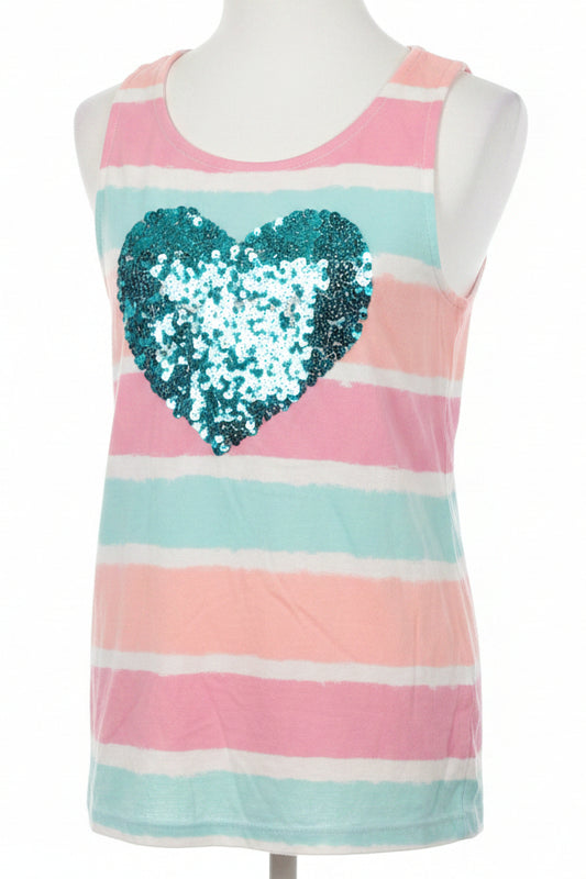 Pink/Blue/White Sequin Heart Jillians Closet Tank Top, 7 G