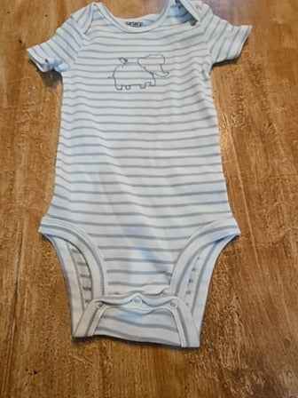 Blue/white stripe Carters Elephant onesie, 12M B