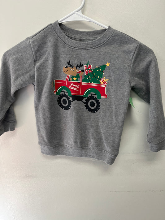 Grey Christmas Truck Holiday Time Longsleeve Shirt, 3T B