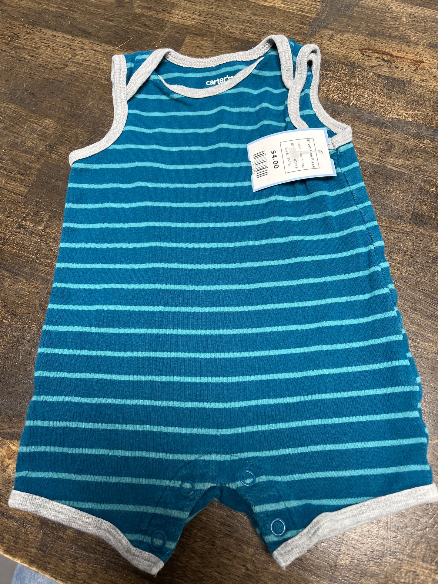 Blue Striped Carters Short One Piece, 3M B