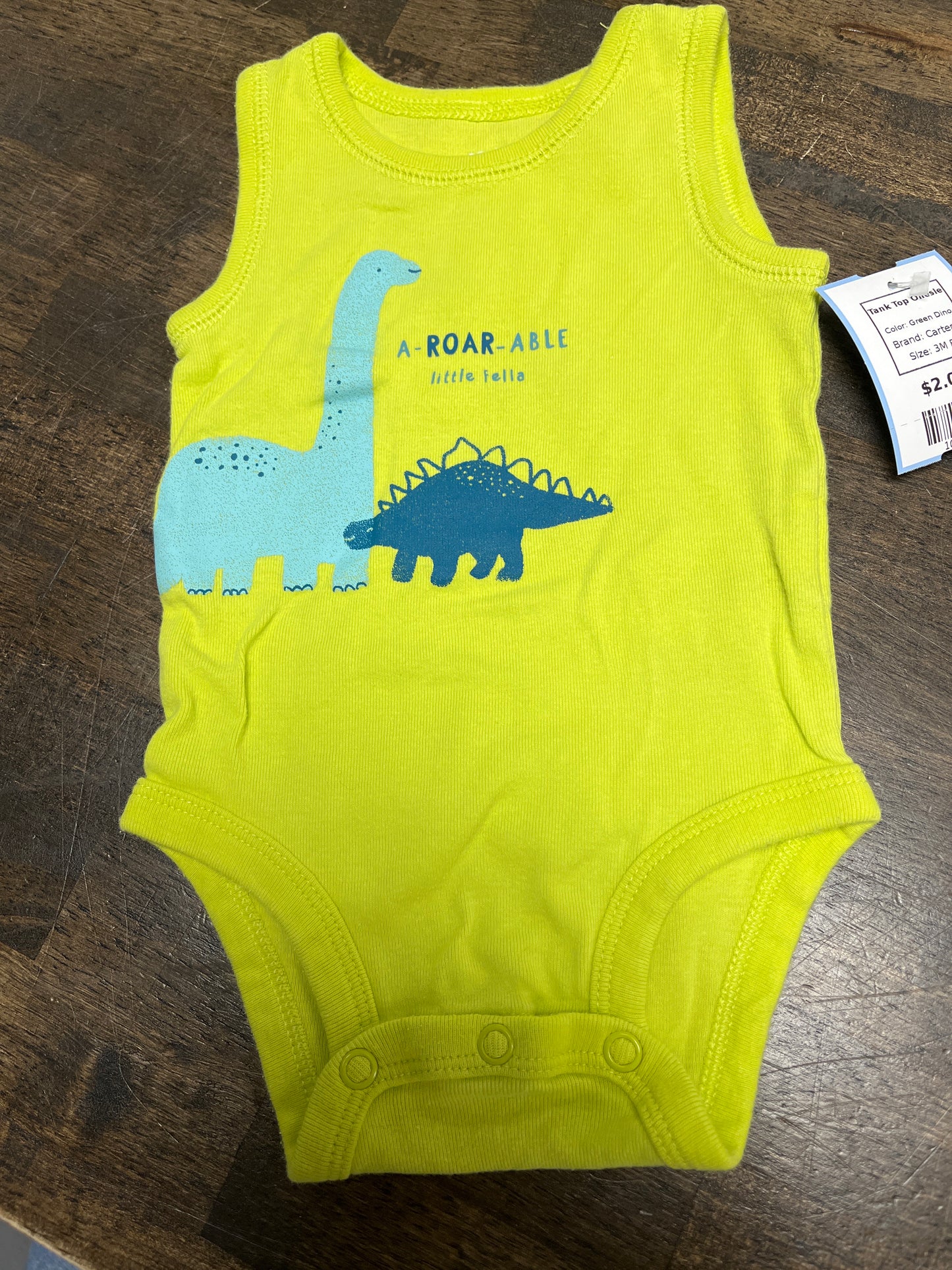 Green Dino Carters Tank Top Onesie, 3M B