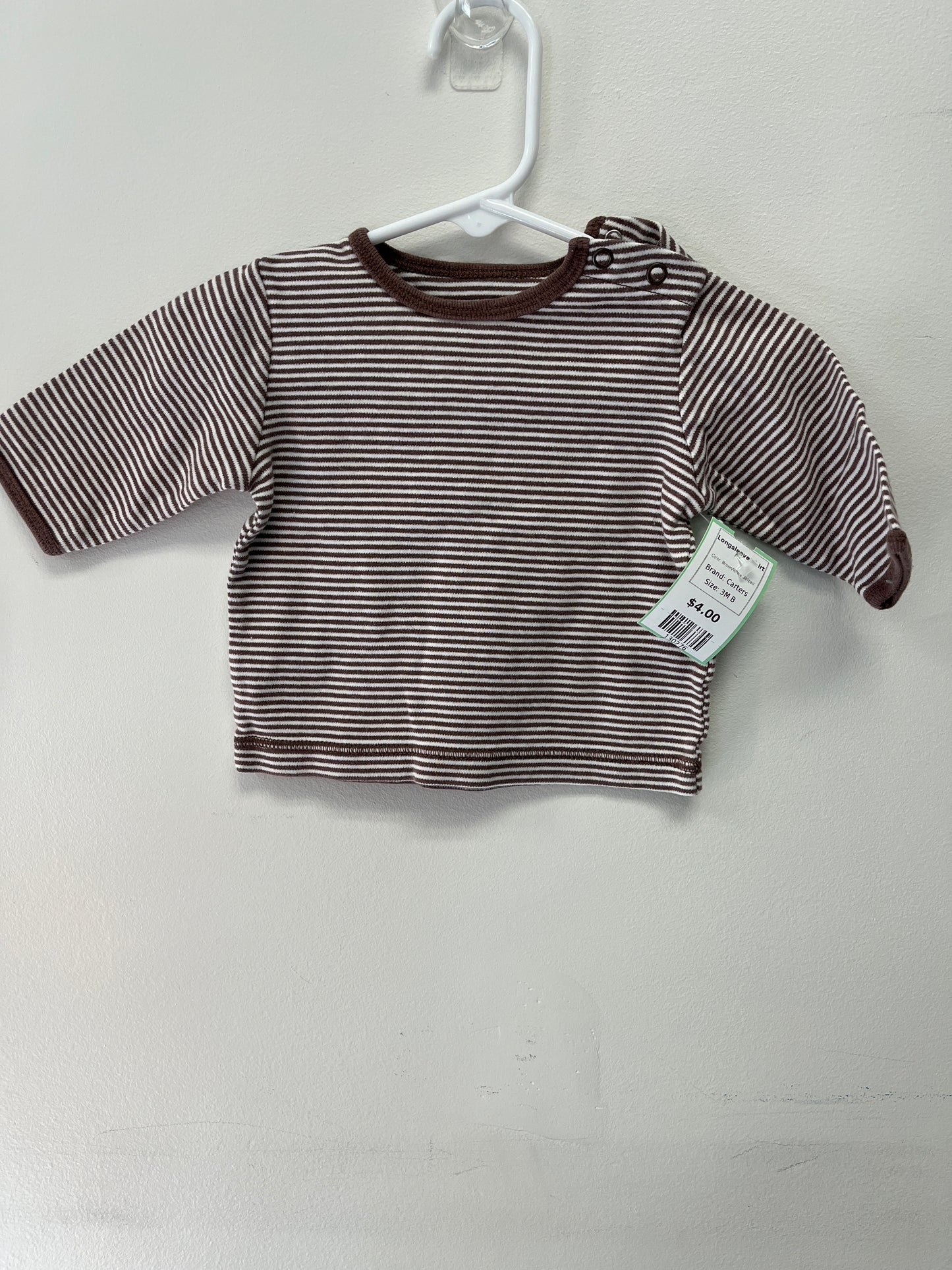 Brown/White Striped Carters Longsleeve Shirt, 3M B