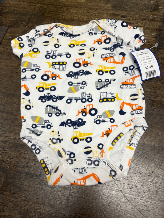 white/orange/blue Carters Tractor Onesie, 3M B