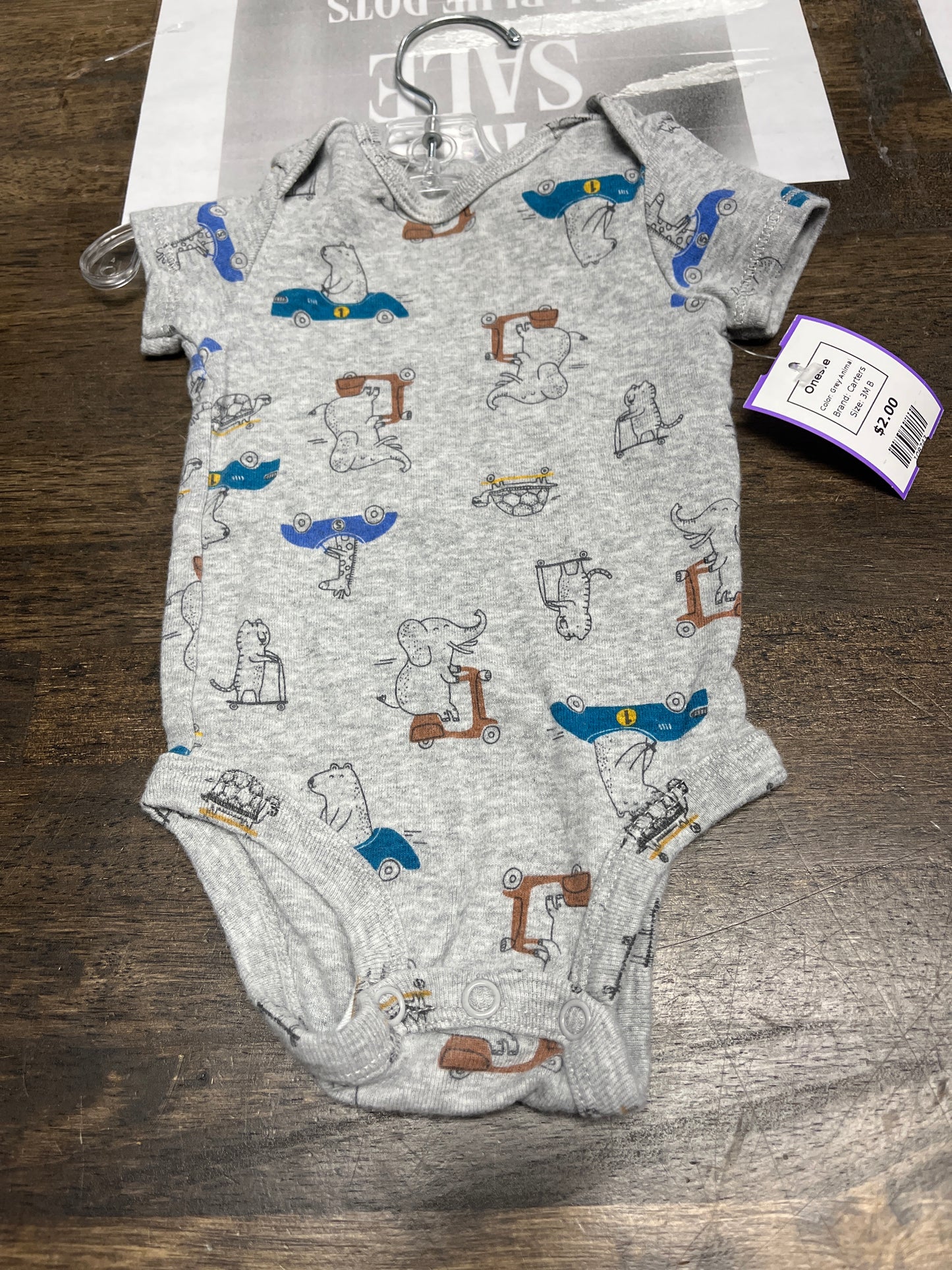 Grey Animal Carters Onesie, 3M B