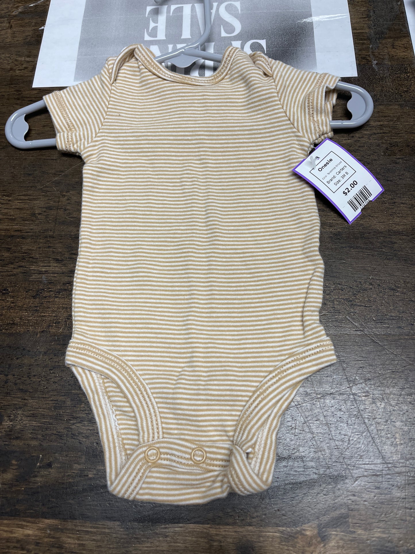 Tan/White Striped Carters Onesie, 3M B
