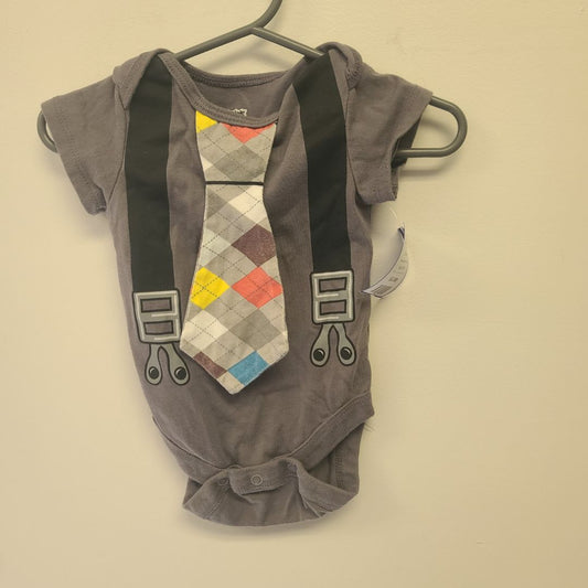 grey Spencer Baby Tie Onesie  0/6m, NB B